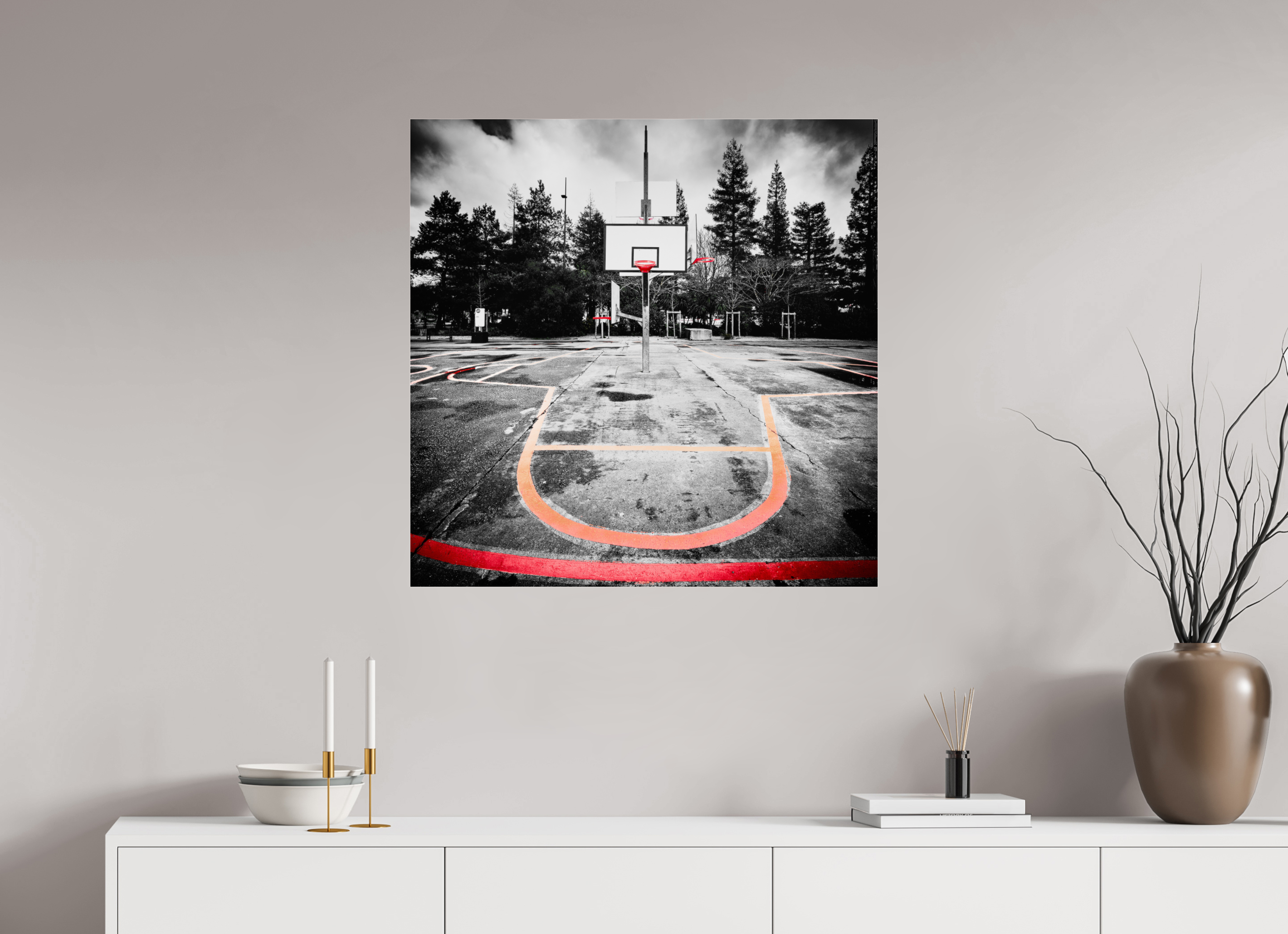 80 x 80 cm, TIRAGE PHOTO SOUS PLEXI BRILLANT Arbre à basket II