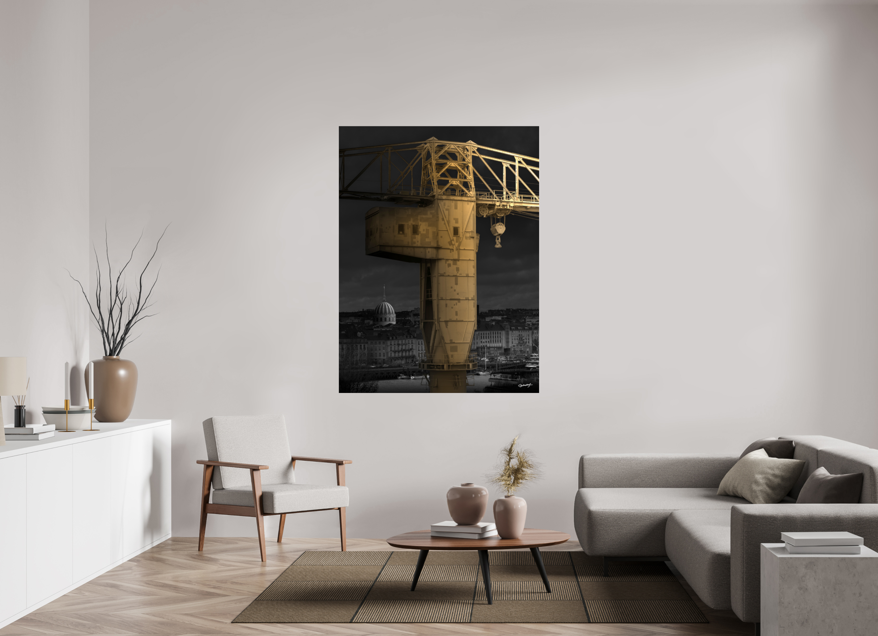 120 x 160 cm, TIRAGE PHOTO SOUS PLEXI BRILLANT LA GRUE JAUNE - Nantes