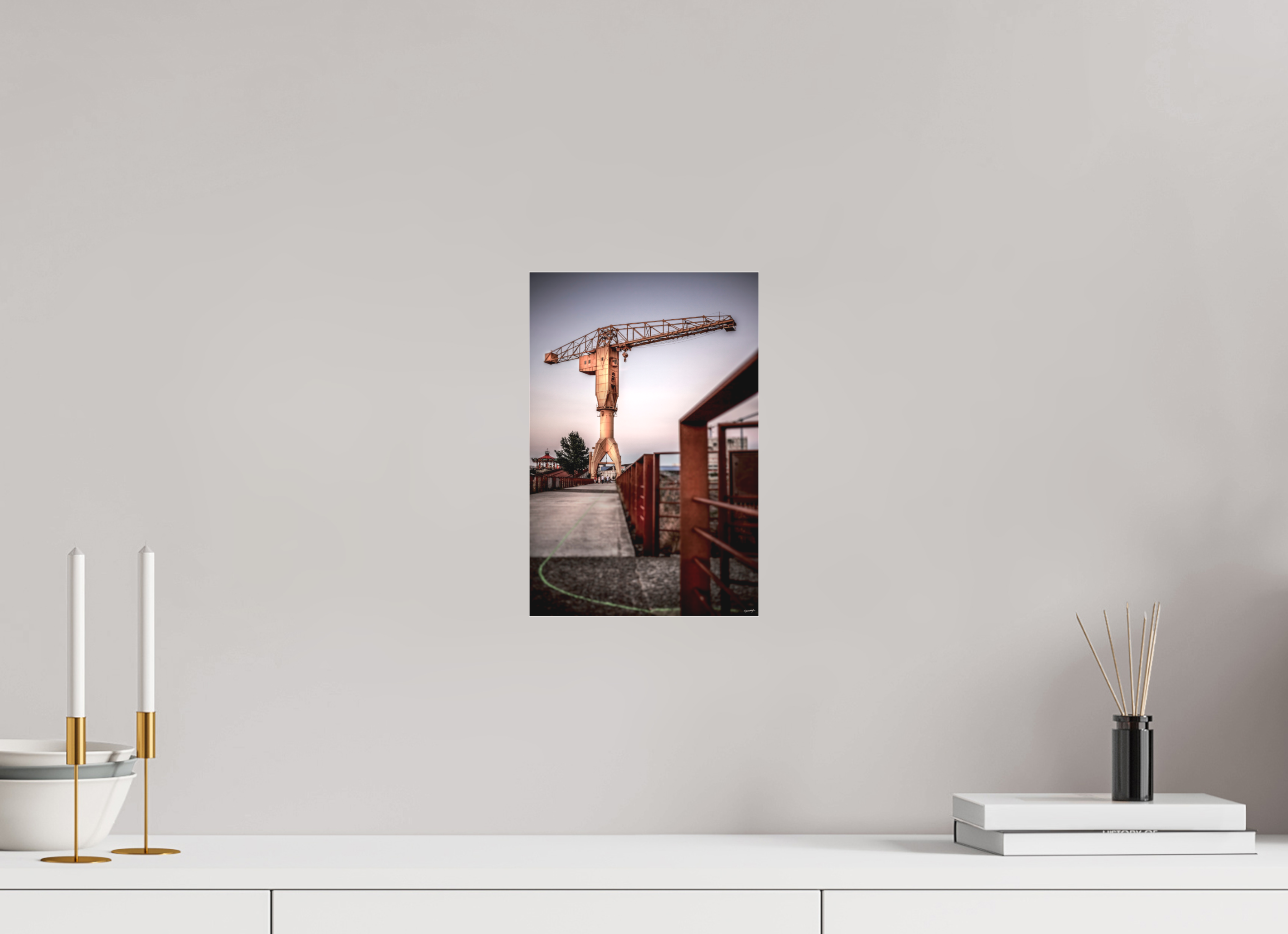 20 x 30 cm, TIRAGE PHOTO SOUS PLEXI MAT LA LIGNE VERTE ET LA GRUE JAUNE