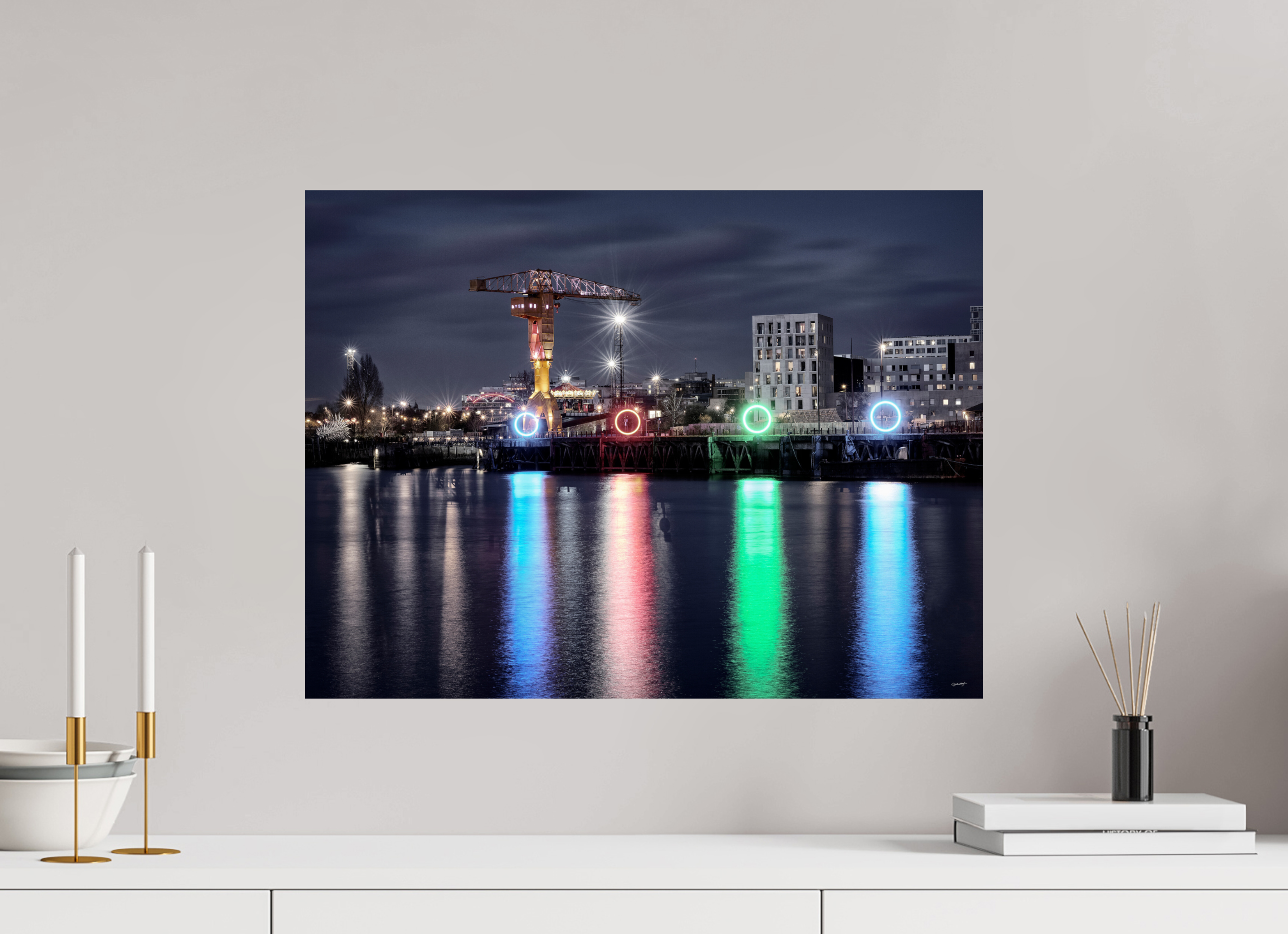 60 x 45 cm, TIRAGE PHOTO SUR FUJI CRYSTAL DP II LES ANNEAUX ET LA GRUE JAUNE - Nantes