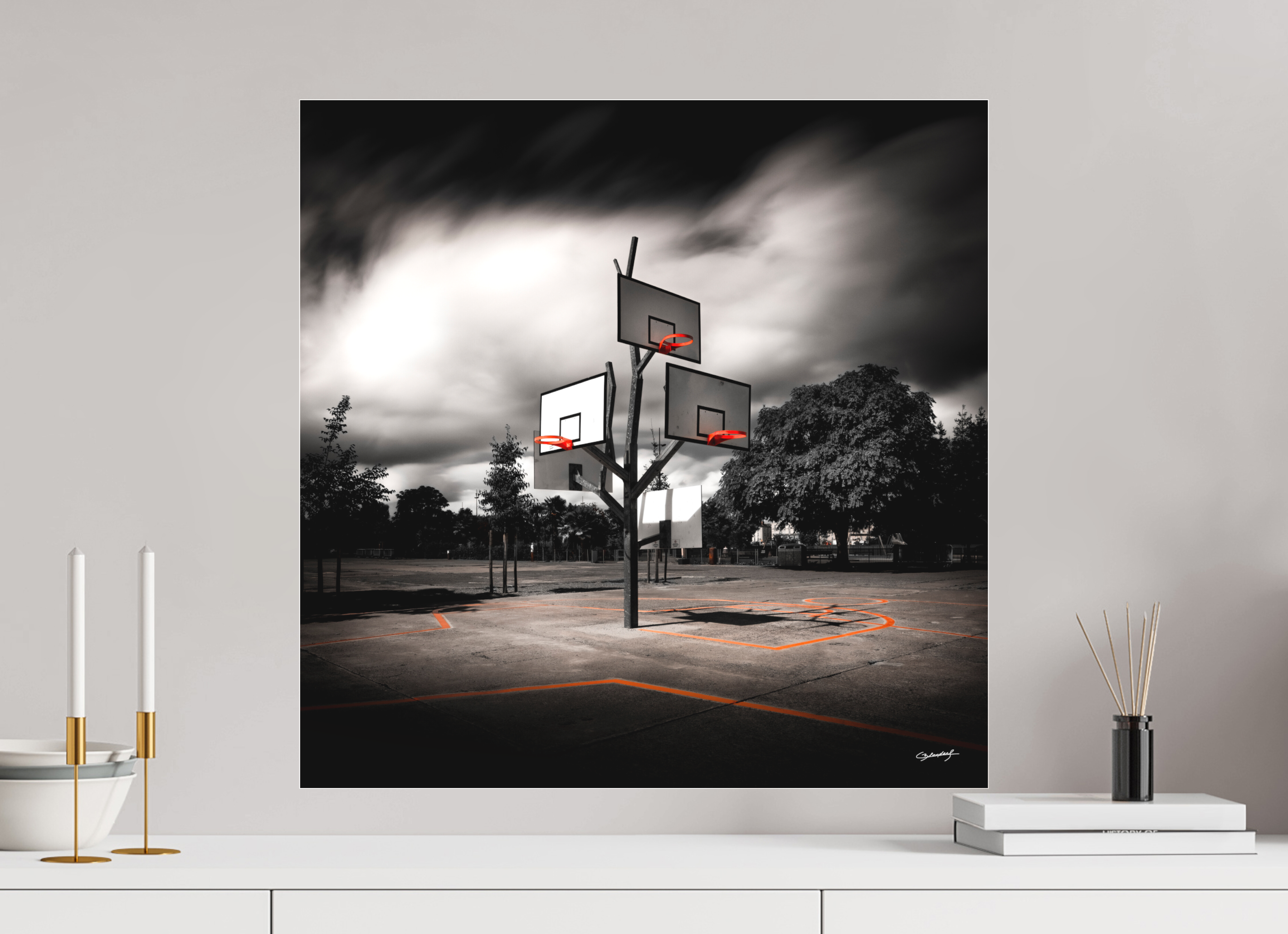 60 x 60 cm, TIRAGE PHOTO SOUS PLEXI MAT ARBRE À BASKET