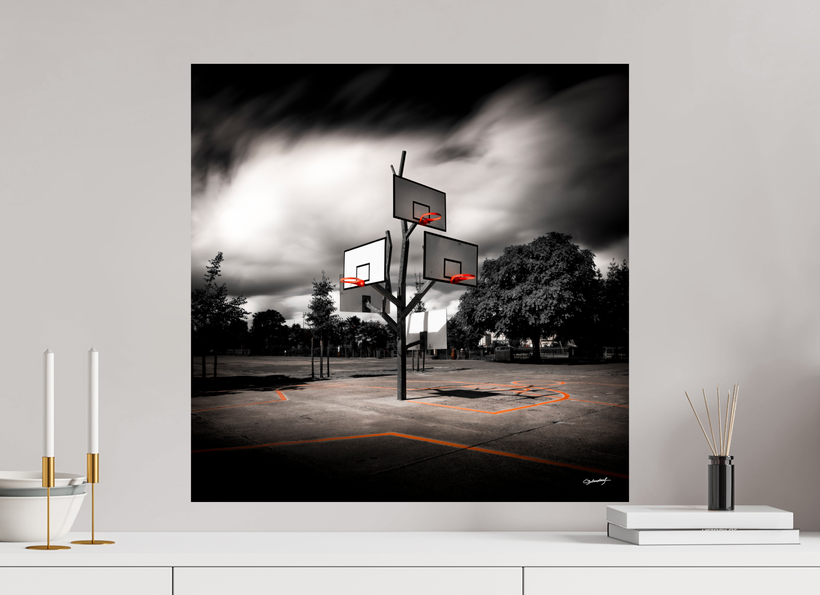 60 x 60 cm, TIRAGE PHOTO CONTRECOLLÉ SUR SUPPORT ALUMINIUM ARBRE À BASKET