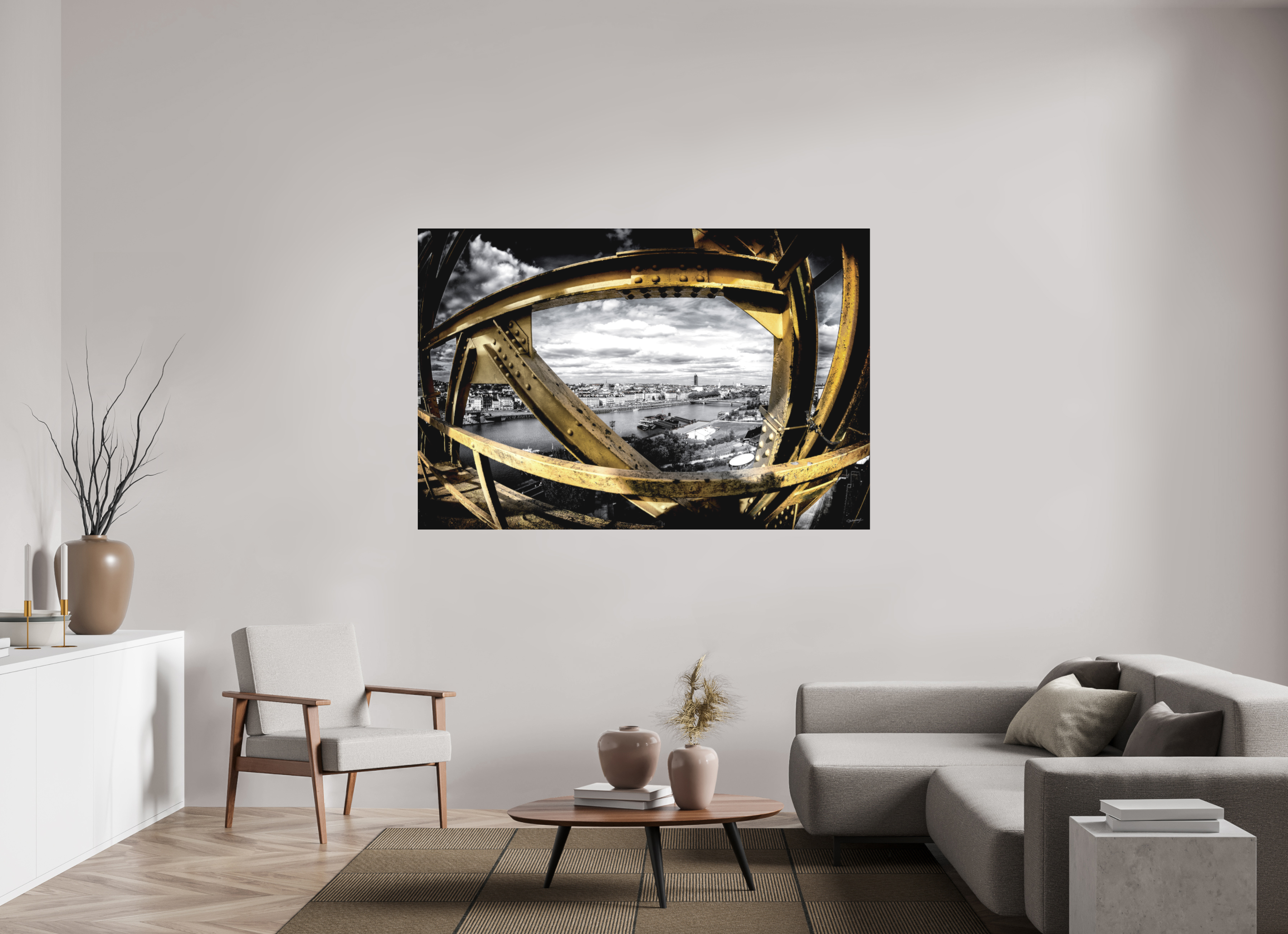 180 x 120 cm, TIRAGE PHOTO SOUS PLEXI MAT LIGNES DE GRUE - Nantes