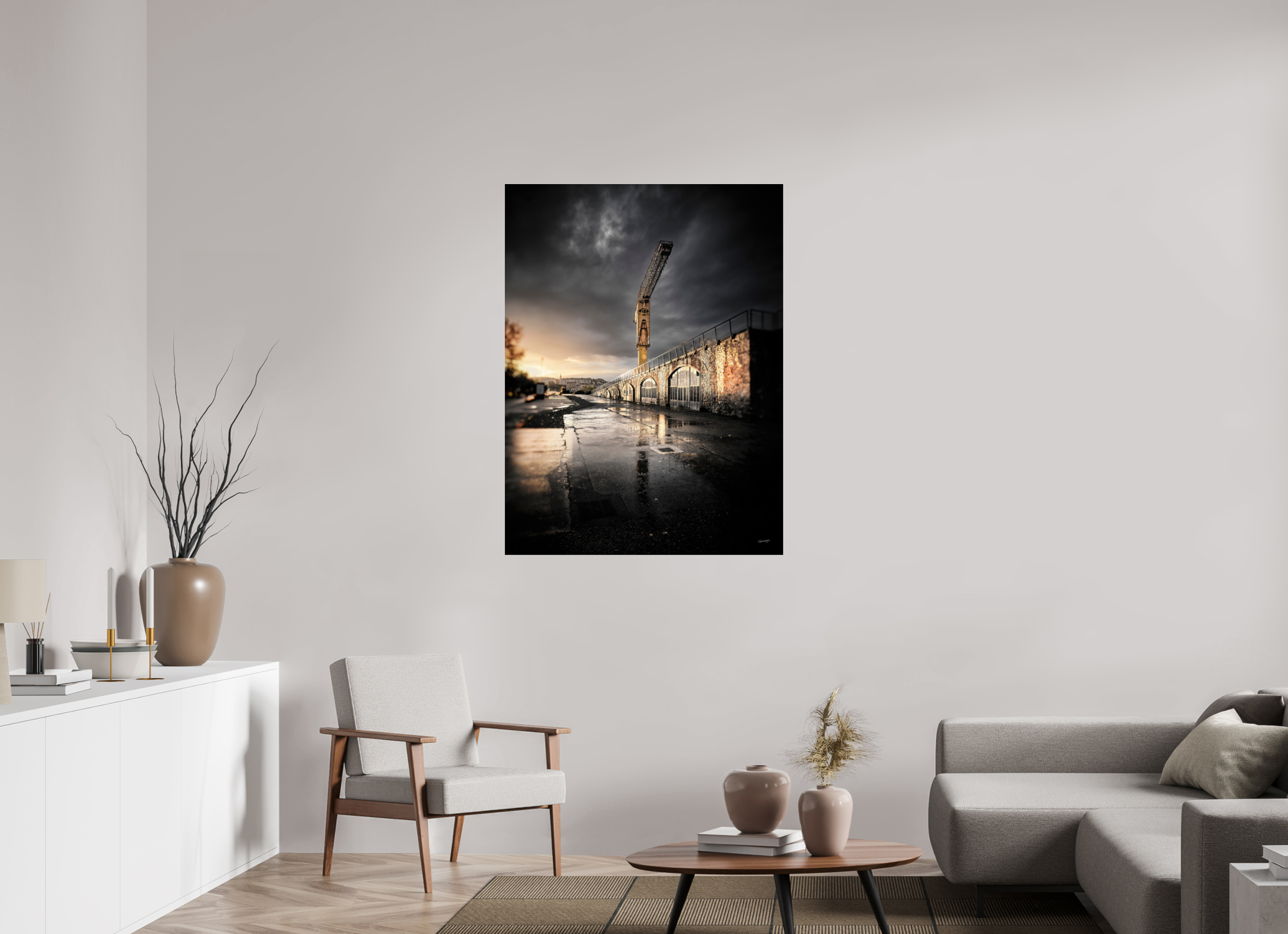 90 x 120 cm, TIRAGE PHOTO SOUS PLEXI BRILLANT ORAGE ET GRUE - Nantes