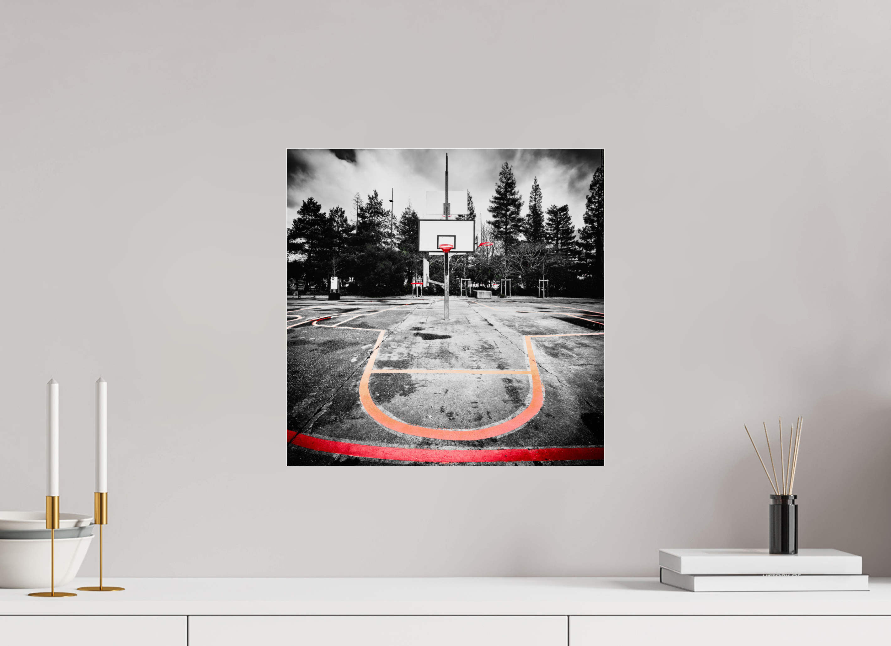 40 x 40 cm, TIRAGE PHOTO SOUS PLEXI BRILLANT Arbre à basket II