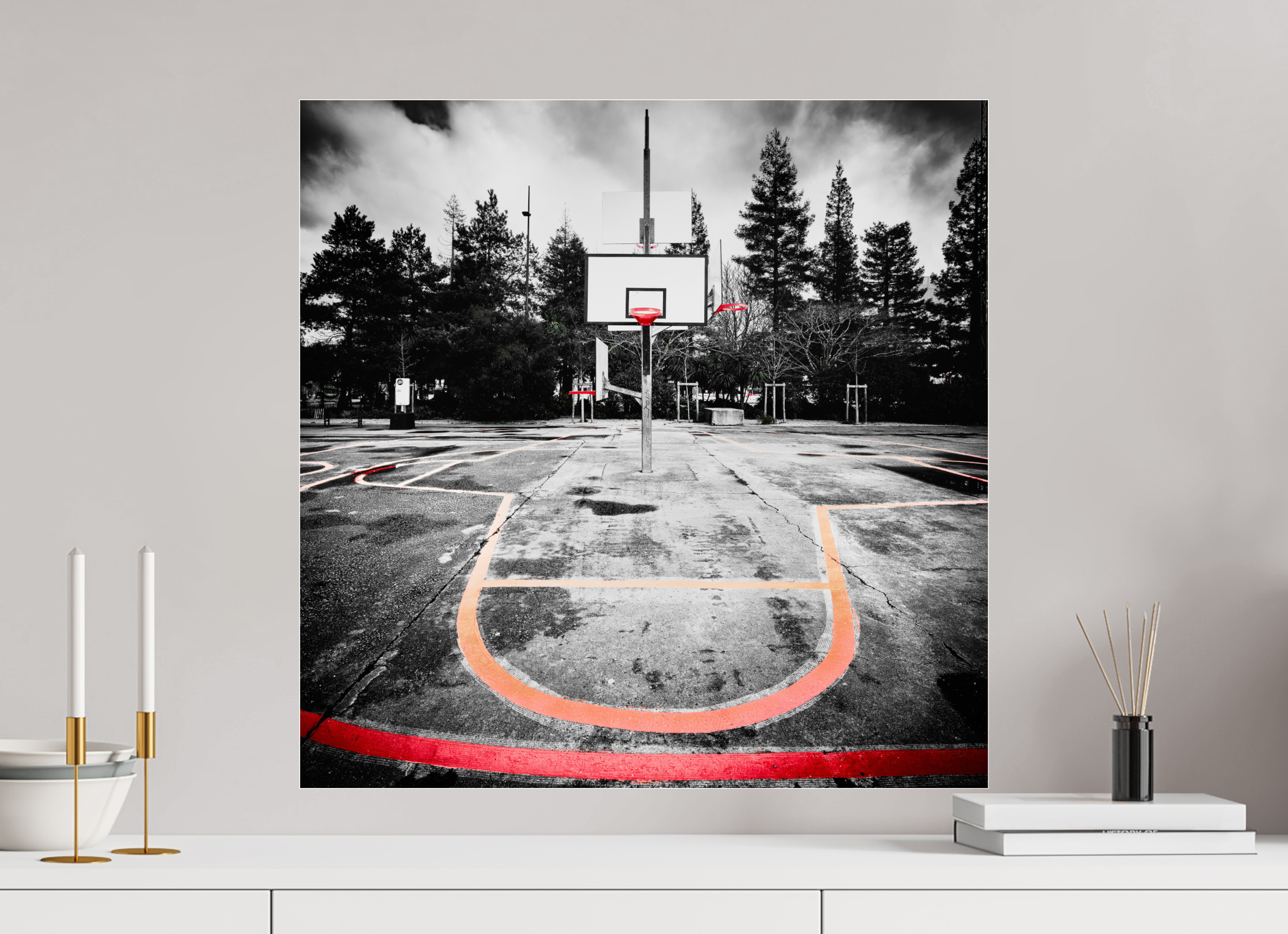 60 x 60 cm, TIRAGE PHOTO SOUS PLEXI BRILLANT Arbre à basket II