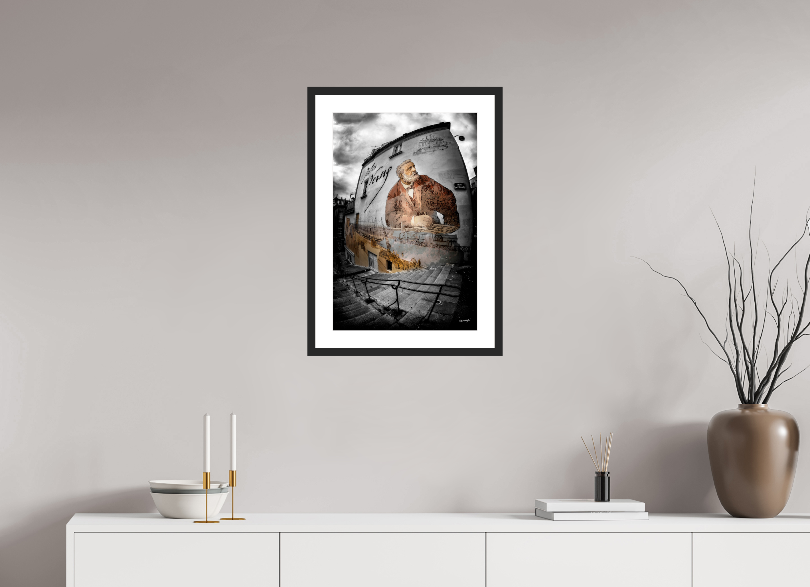 40 x 60 cm, CADRE GALERIE AVEC PASSE-PARTOUT FRESQUE JULES VERNE - Nantes