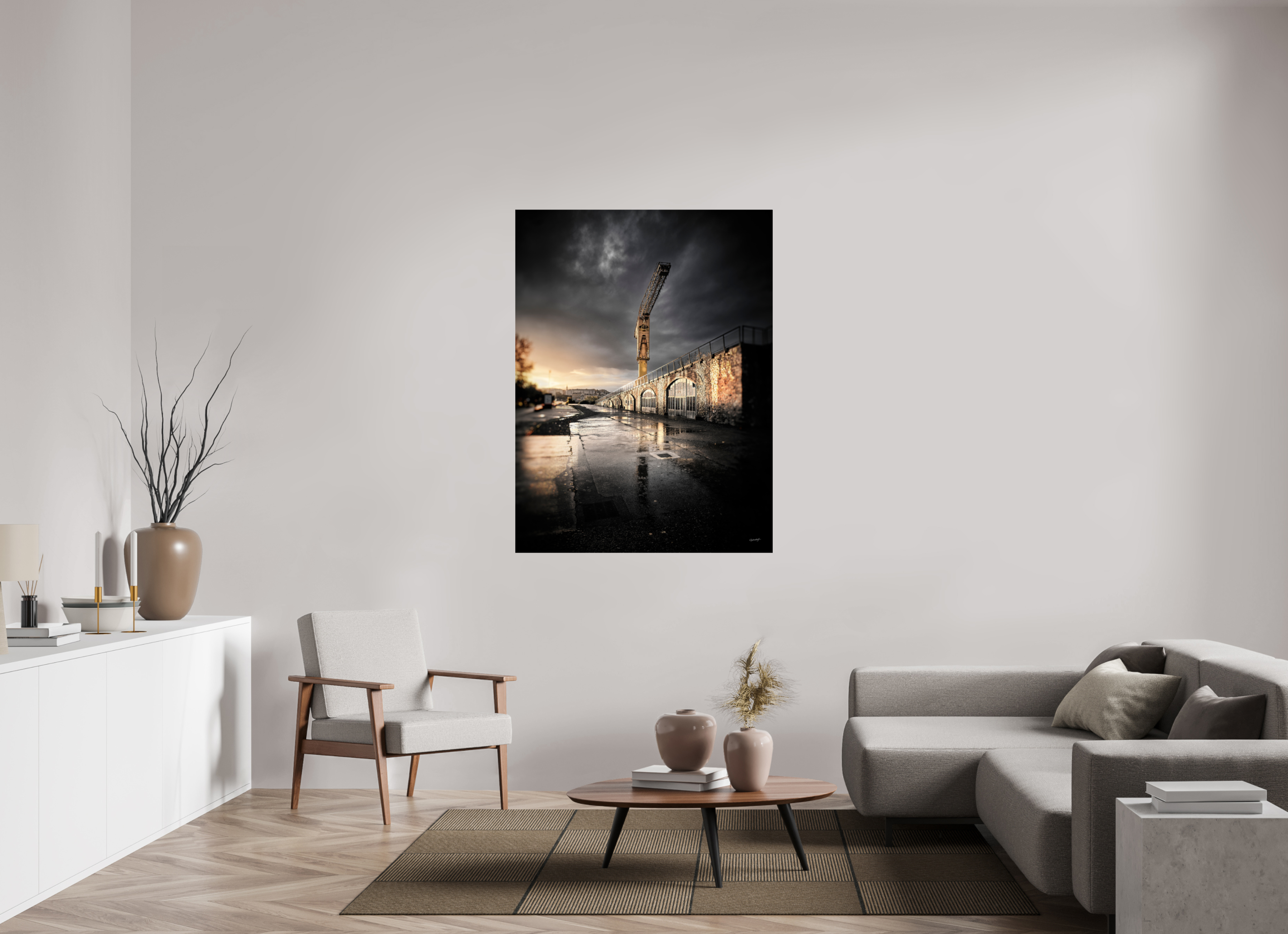 105 x 140 cm, TIRAGE PHOTO CONTRECOLLÉ SUR SUPPORT ALUMINIUM ORAGE ET GRUE - Nantes