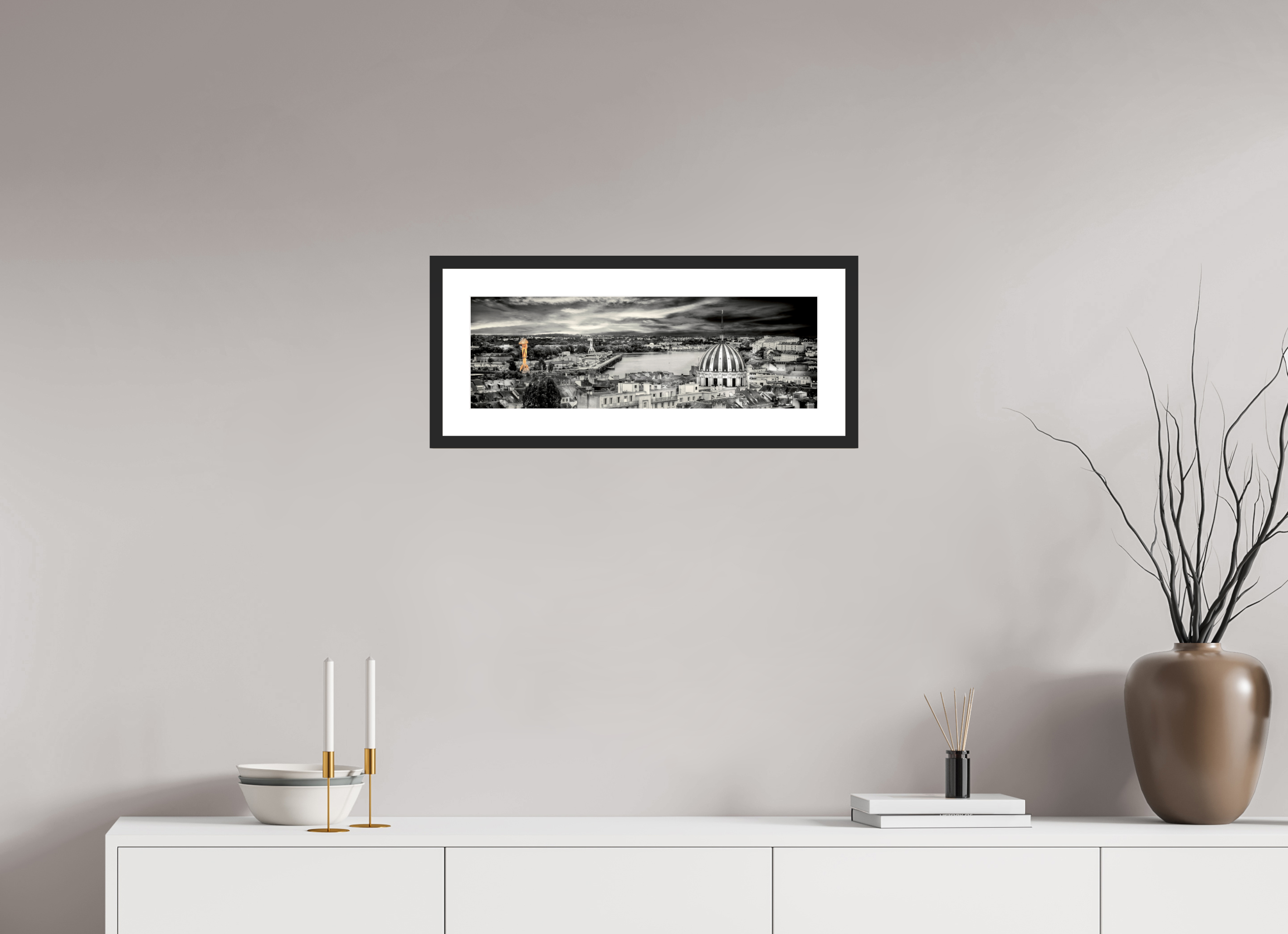 60 x 20 cm, CADRE GALERIE AVEC PASSE-PARTOUT BON PORT ET LA GRUE JAUNE - Nantes