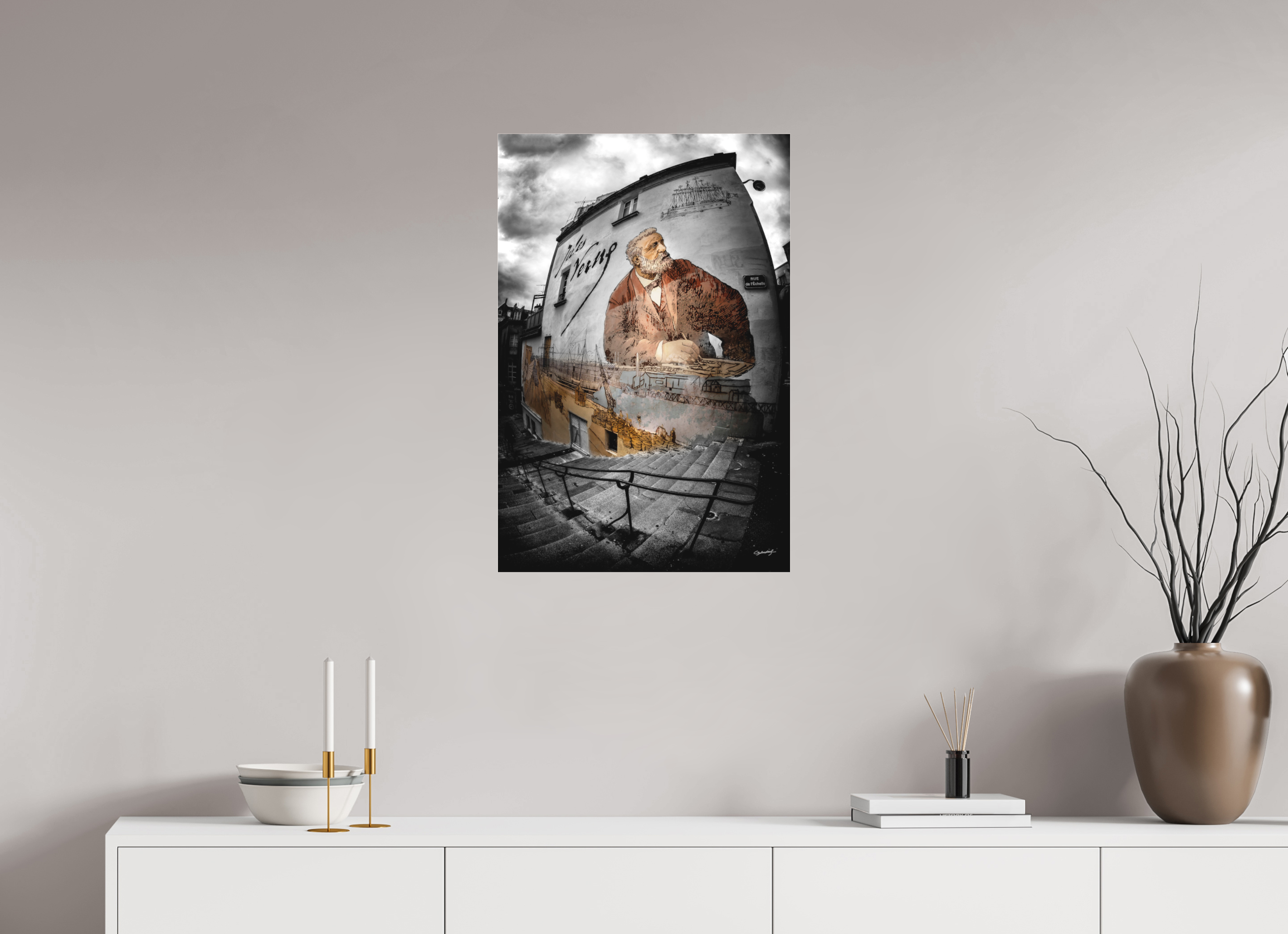 50 x 75 cm, TIRAGE PHOTO SOUS PLEXI MAT FRESQUE JULES VERNE - Nantes