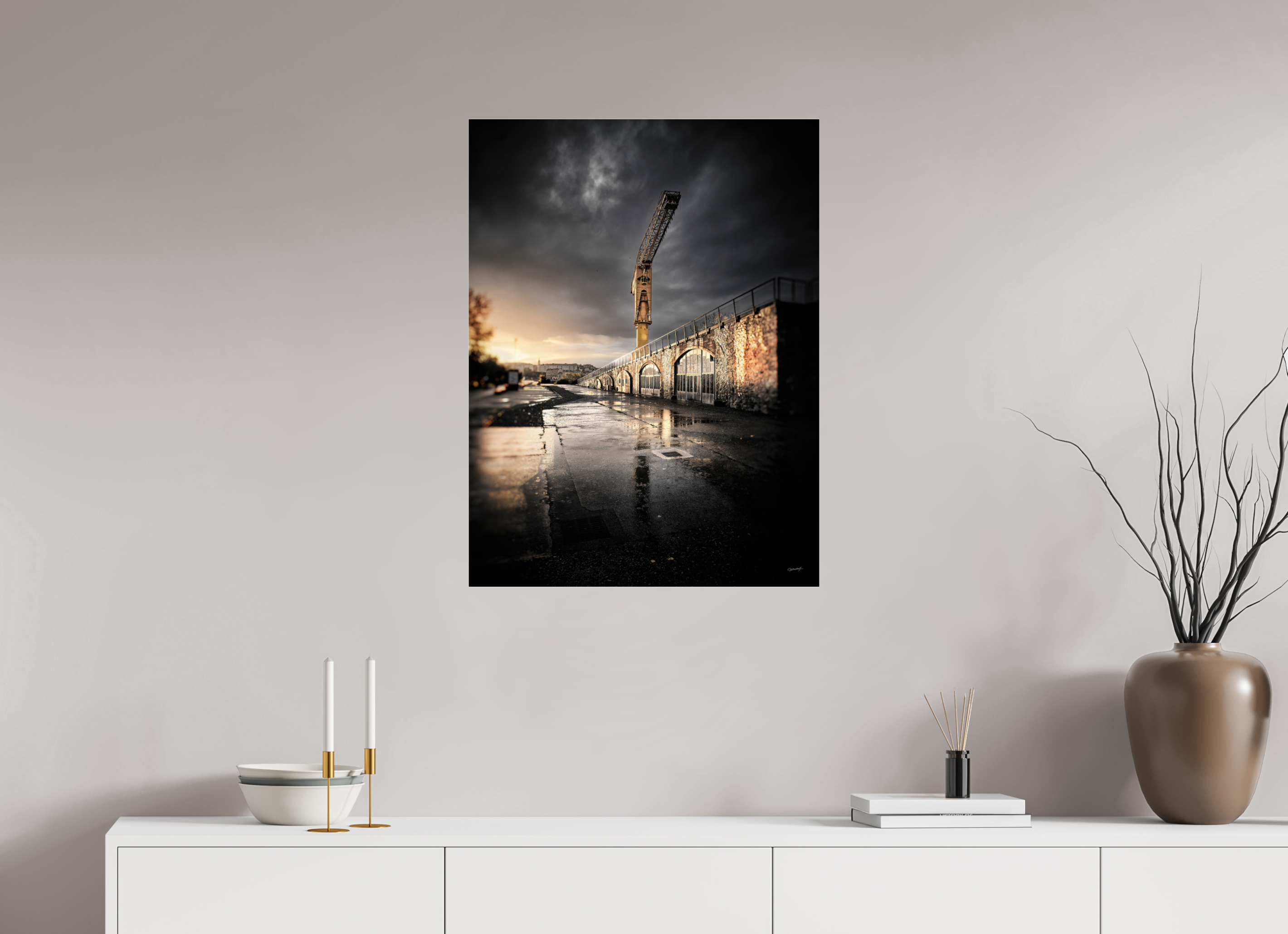 60 x 80 cm, TIRAGE PHOTO SOUS PLEXI BRILLANT ORAGE ET GRUE - Nantes