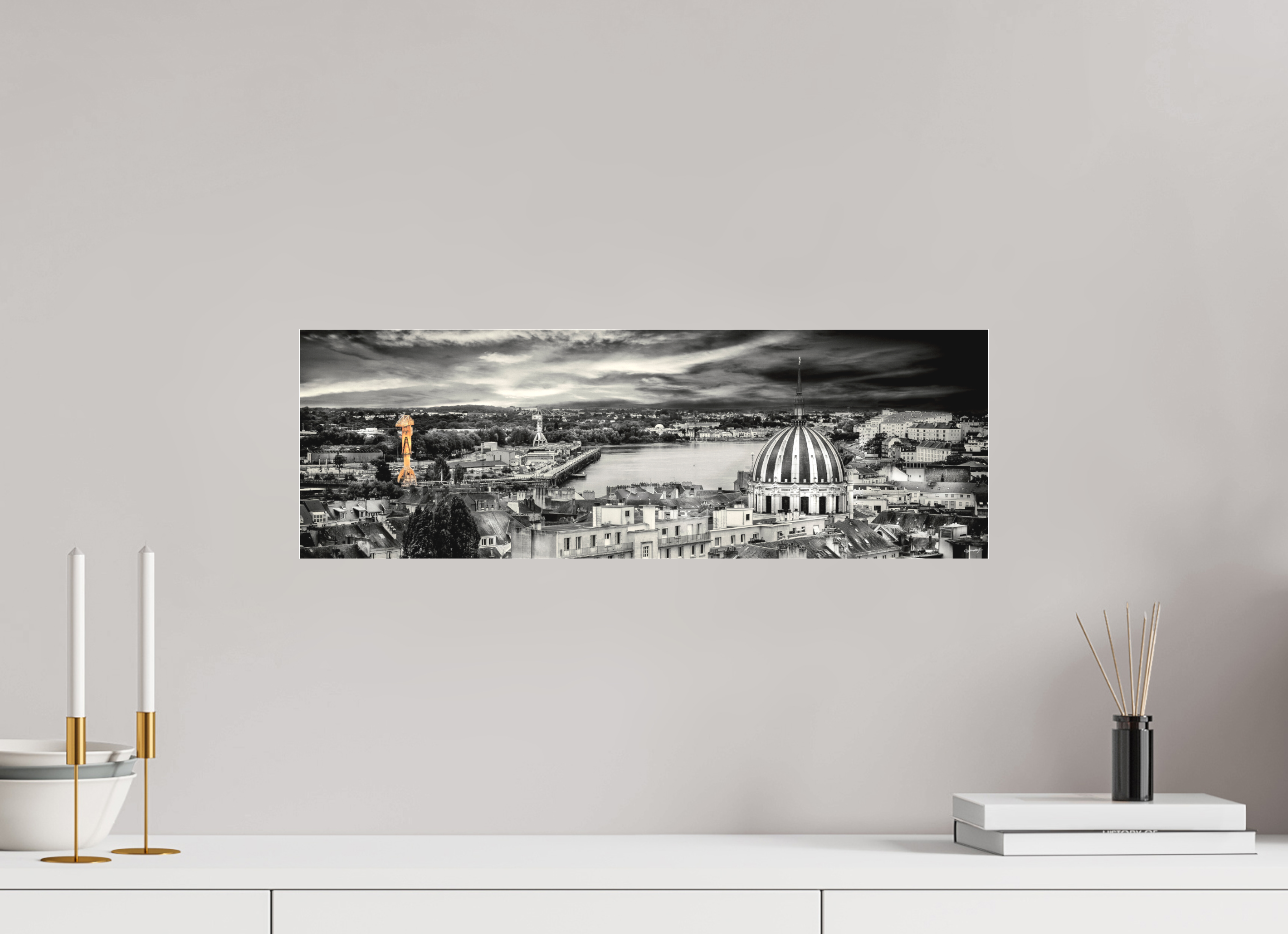 60 x 20 cm, TIRAGE PHOTO SOUS PLEXI MAT BON PORT ET LA GRUE JAUNE - Nantes