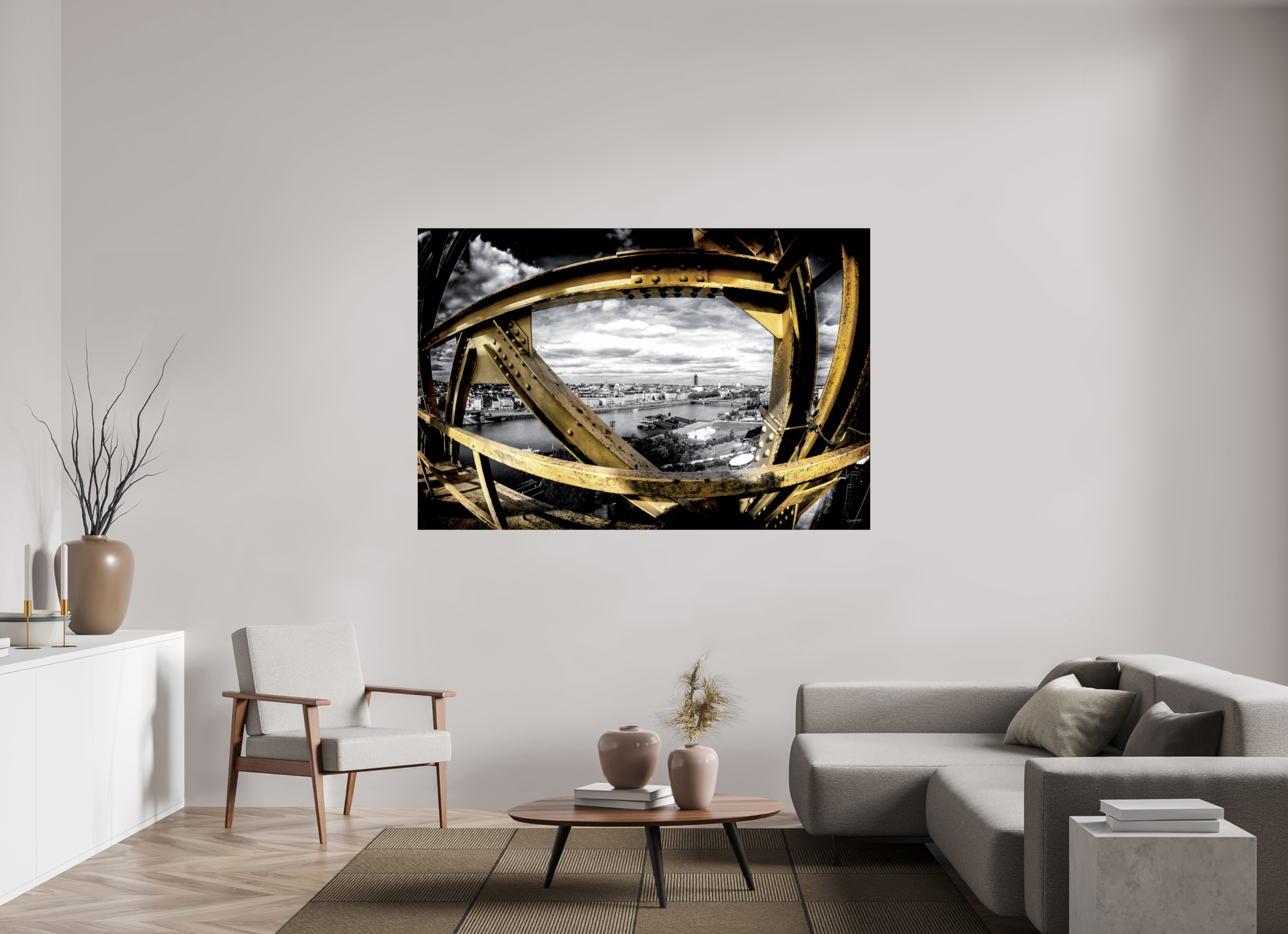 180 x 120 cm, TIRAGE PHOTO CONTRECOLLÉ SUR SUPPORT ALUMINIUM LIGNES DE GRUE - Nantes