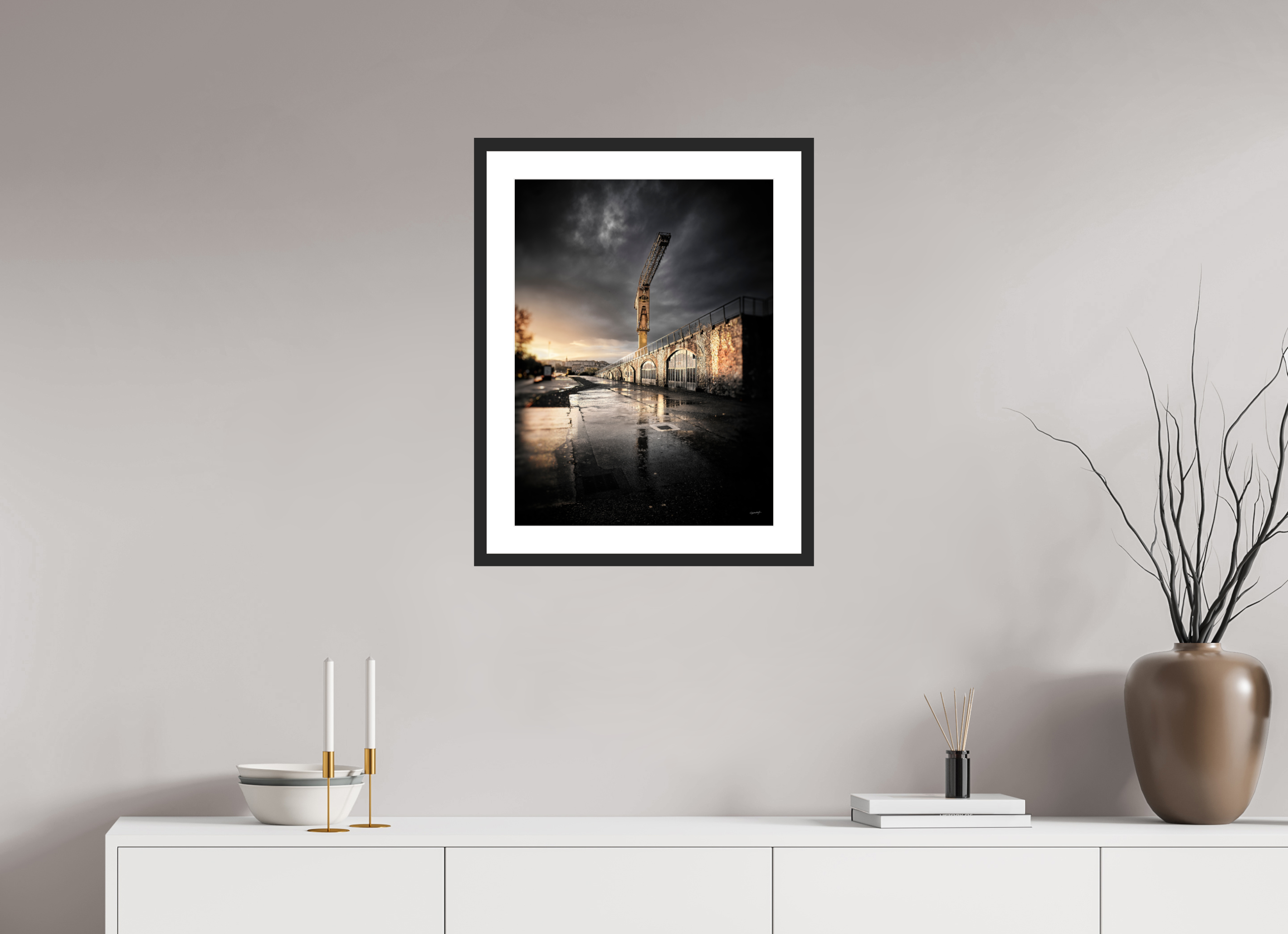 45 x 60 cm, CADRE GALERIE AVEC PASSE-PARTOUT ORAGE ET GRUE - Nantes