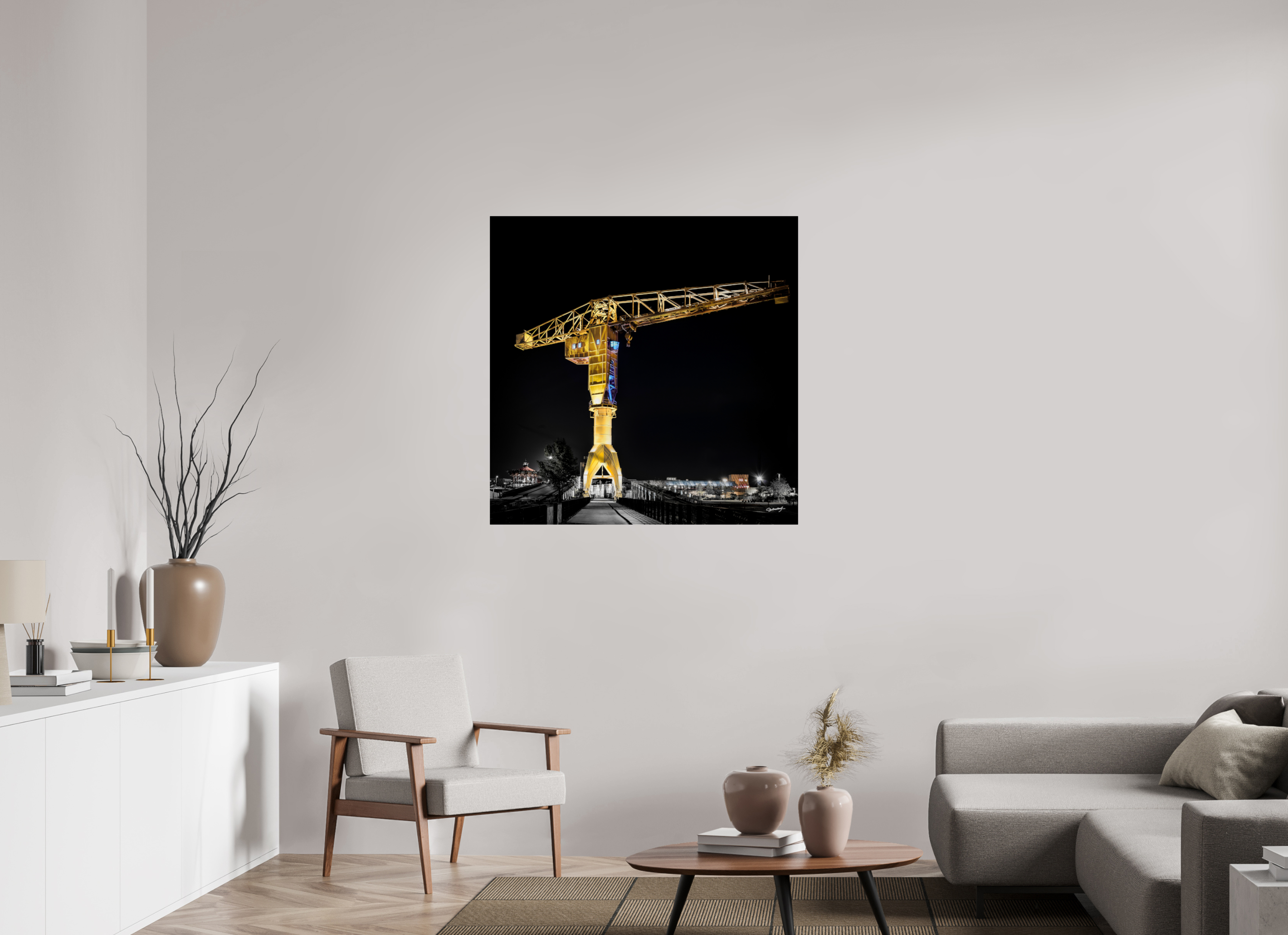 100 x 100 cm, TIRAGE PHOTO SUR FUJI CRYSTAL DP II LA GRUE JAUNE DE NUIT - Nantes