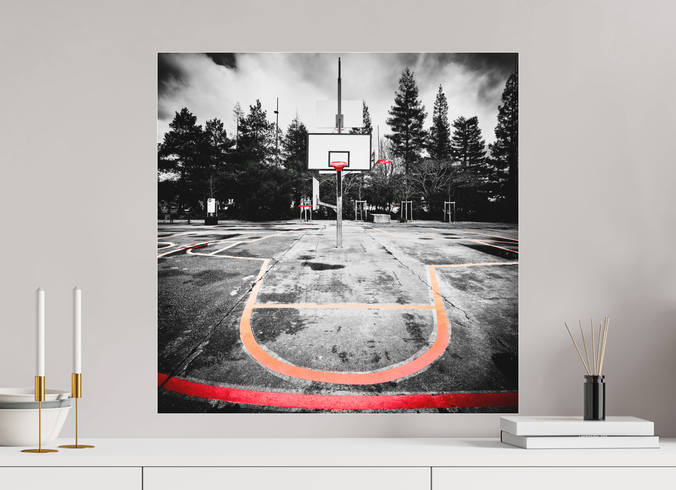 60 x 60 cm, TIRAGE PHOTO SOUS PLEXI MAT Arbre à basket II