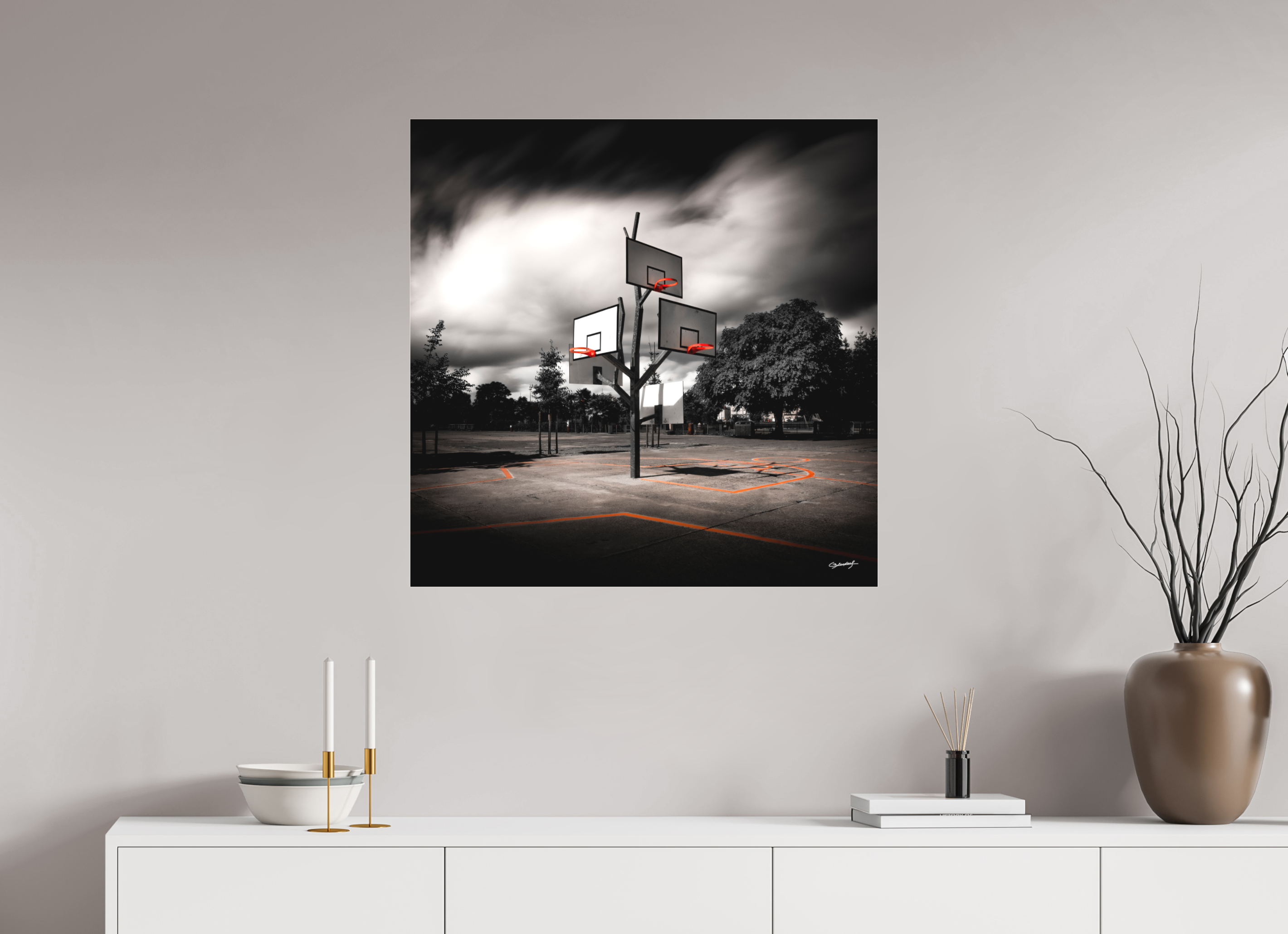 80 x 80 cm, TIRAGE PHOTO SOUS PLEXI MAT ARBRE À BASKET