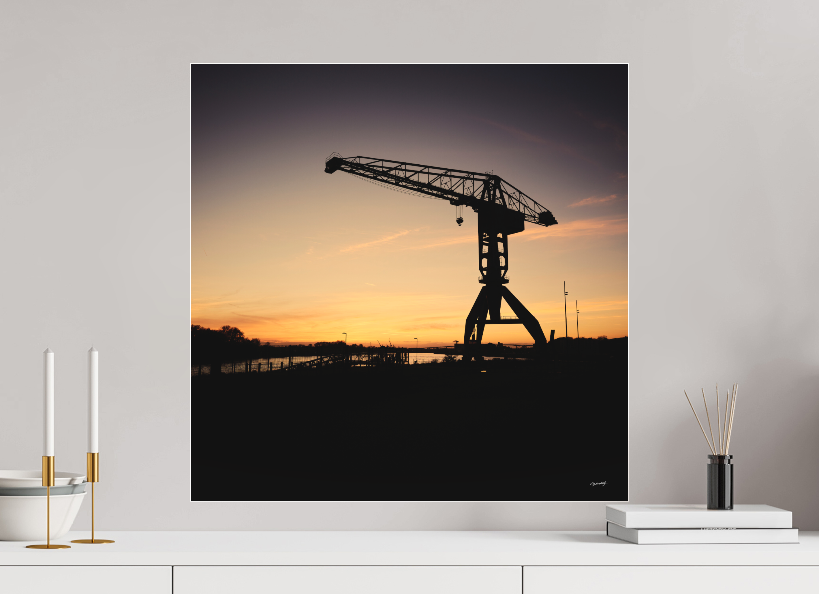 60 x 60 cm, TIRAGE PHOTO SOUS PLEXI MAT Coucher de grue