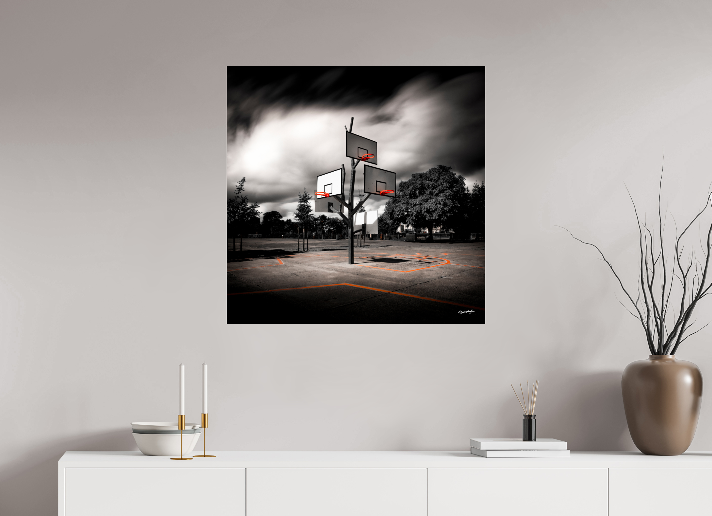 80 x 80 cm, TIRAGE PHOTO SOUS PLEXI BRILLANT ARBRE À BASKET