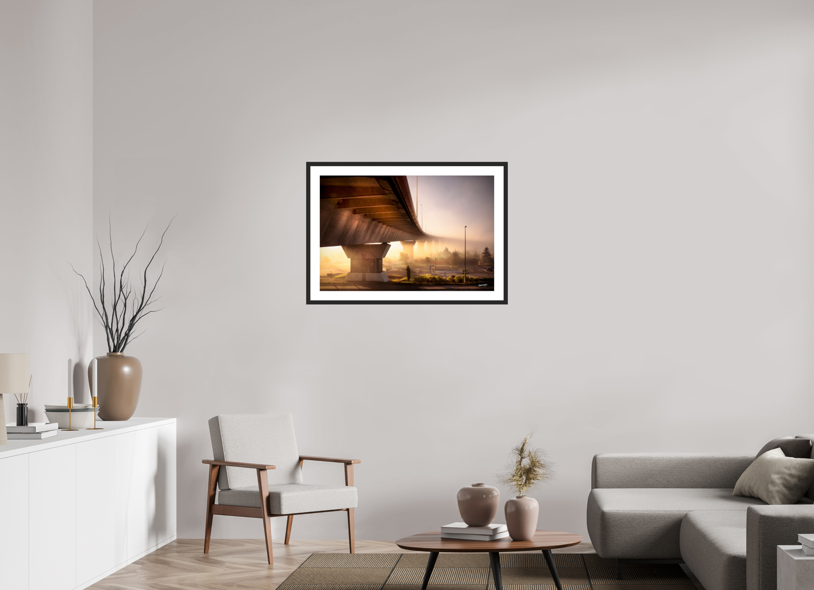 90 x 60 cm, CADRE GALERIE AVEC PASSE-PARTOUT SOUS LE PONT - Nantes