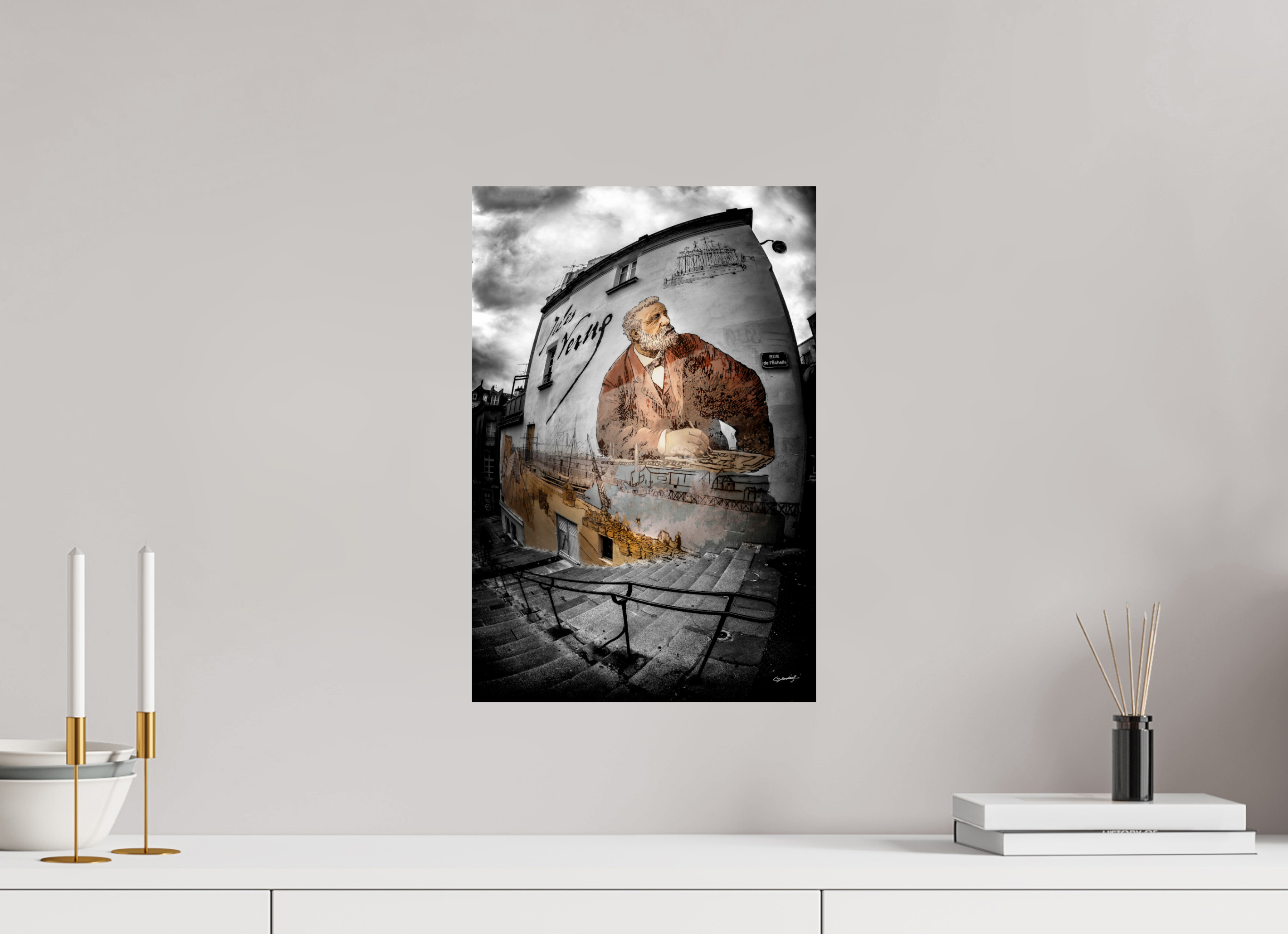 30 x 45 cm, TIRAGE PHOTO CONTRECOLLÉ SUR SUPPORT ALUMINIUM FRESQUE JULES VERNE - Nantes