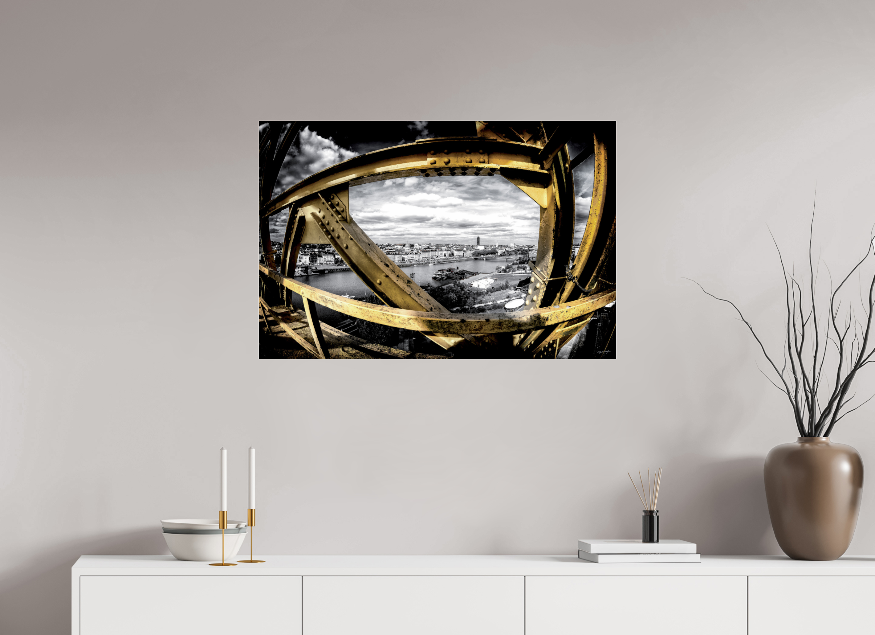 90 x 60 cm, TIRAGE PHOTO SOUS PLEXI BRILLANT LIGNES DE GRUE - Nantes