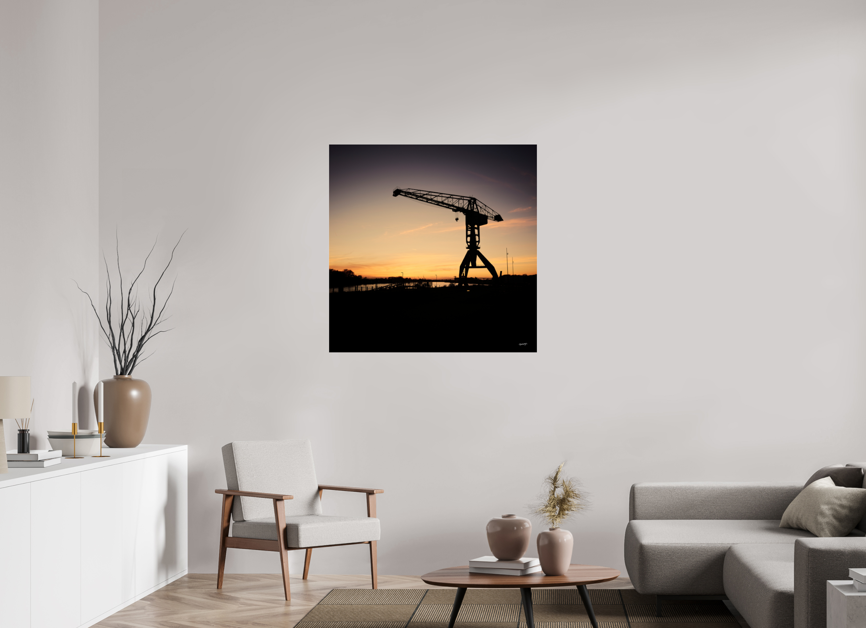 100 x 100 cm, TIRAGE PHOTO SOUS PLEXI BRILLANT Coucher de grue