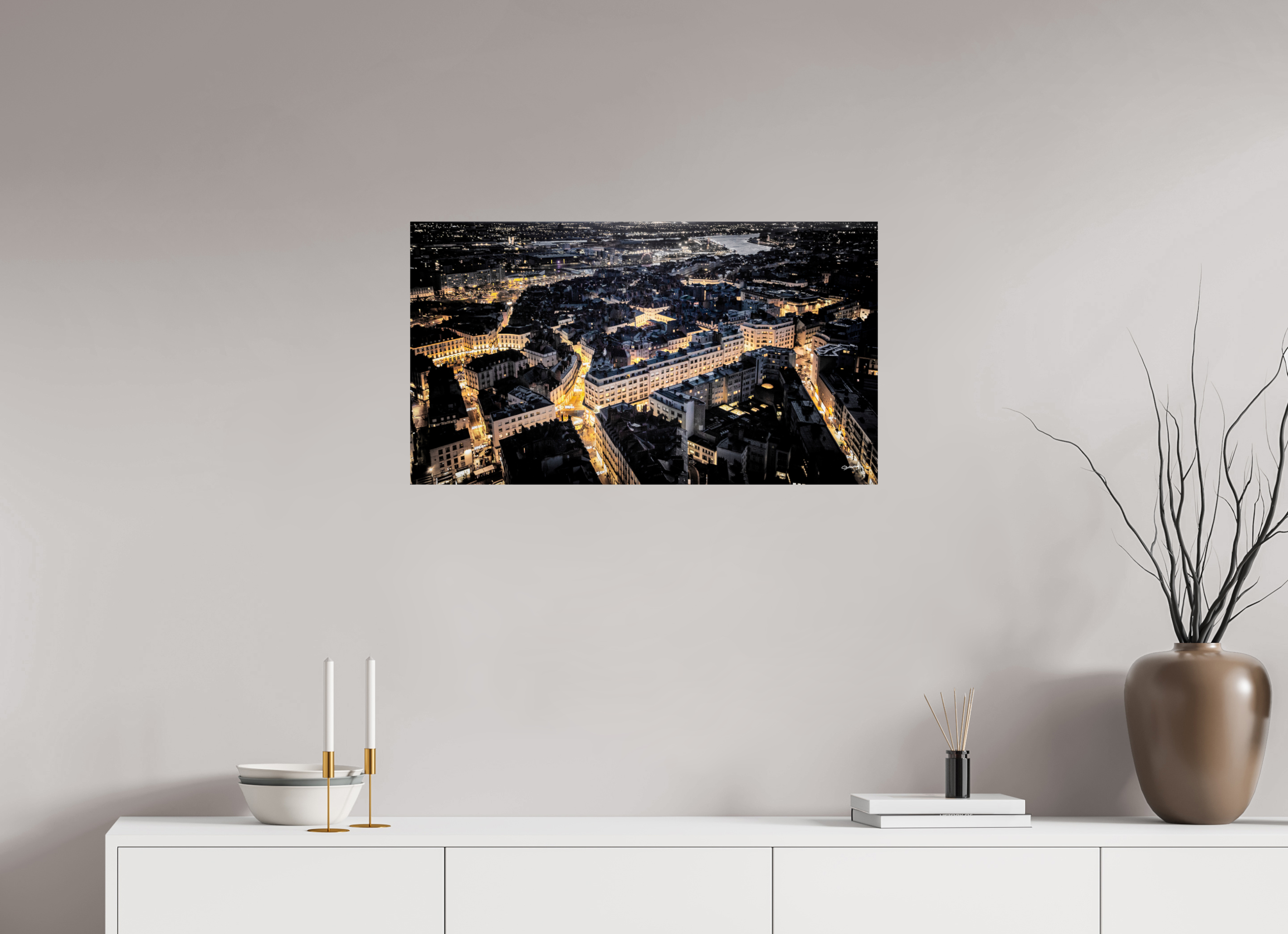 80 x 45 cm, TIRAGE PHOTO CONTRECOLLÉ SUR SUPPORT ALUMINIUM VUE SUR LA VILLE - Nantes