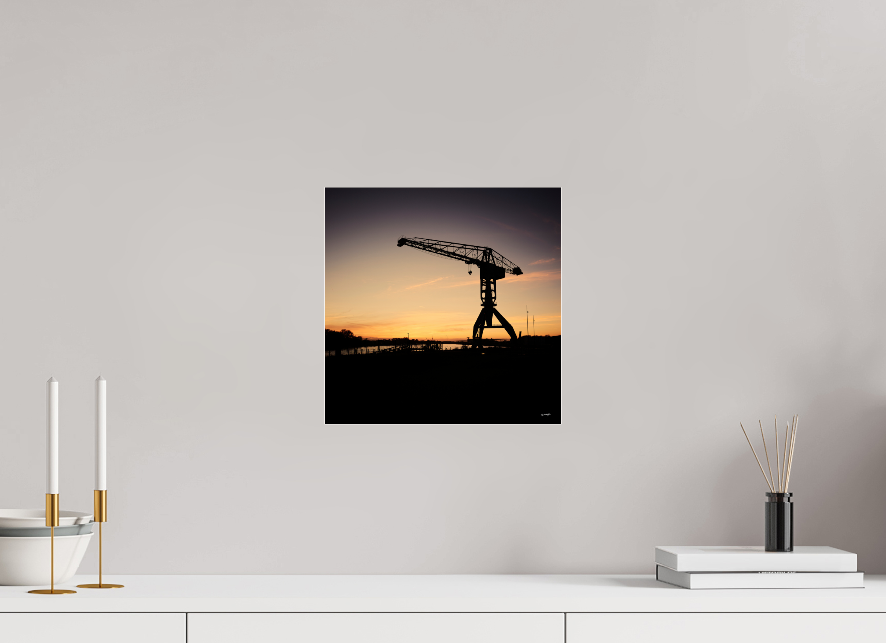 30 x 30 cm, TIRAGE PHOTO SOUS PLEXI BRILLANT Coucher de grue