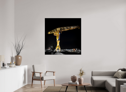 120 x 120 cm, TIRAGE PHOTO SOUS PLEXI BRILLANT LA GRUE JAUNE DE NUIT - Nantes