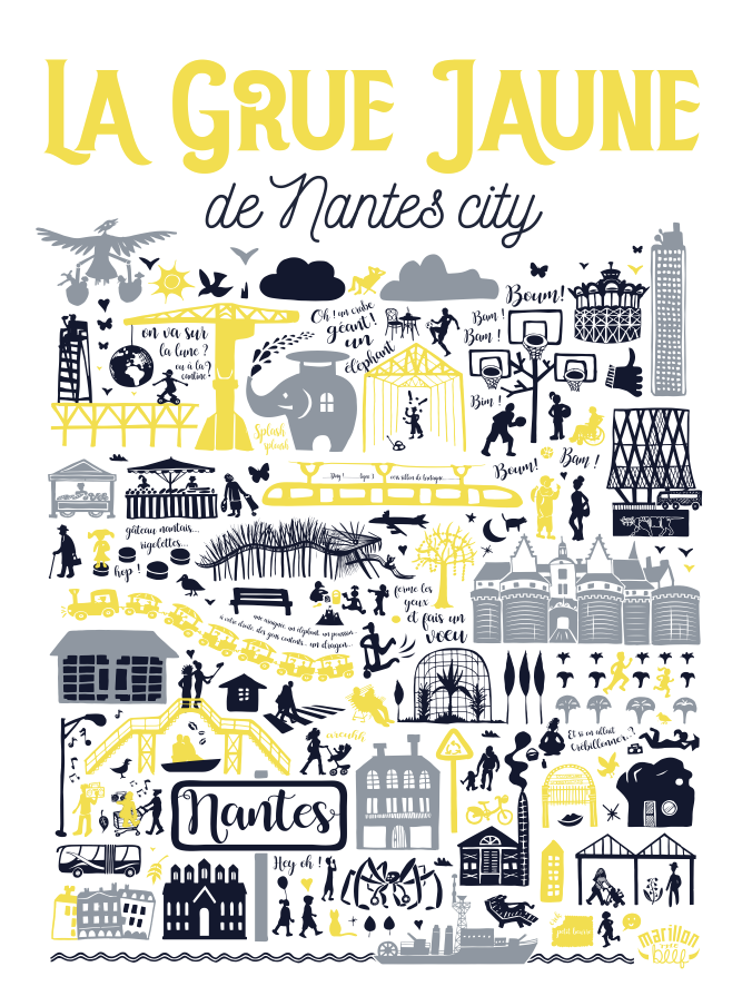 Affiche La Grue Jaune de Nantes City par Marillon the Beef