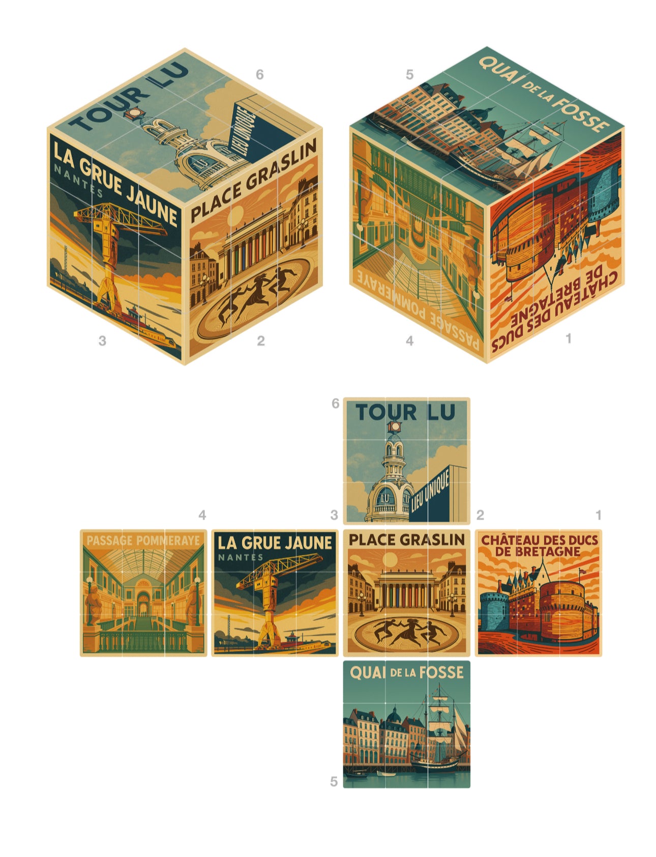 LE CUBE CASSE TÊTE LA GRUE JAUNE RETRO