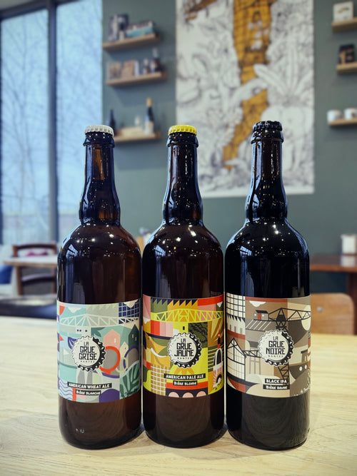 Coffret 3 bières 75cl La Grue Jaune, La Grue Grise et La Grue Noire