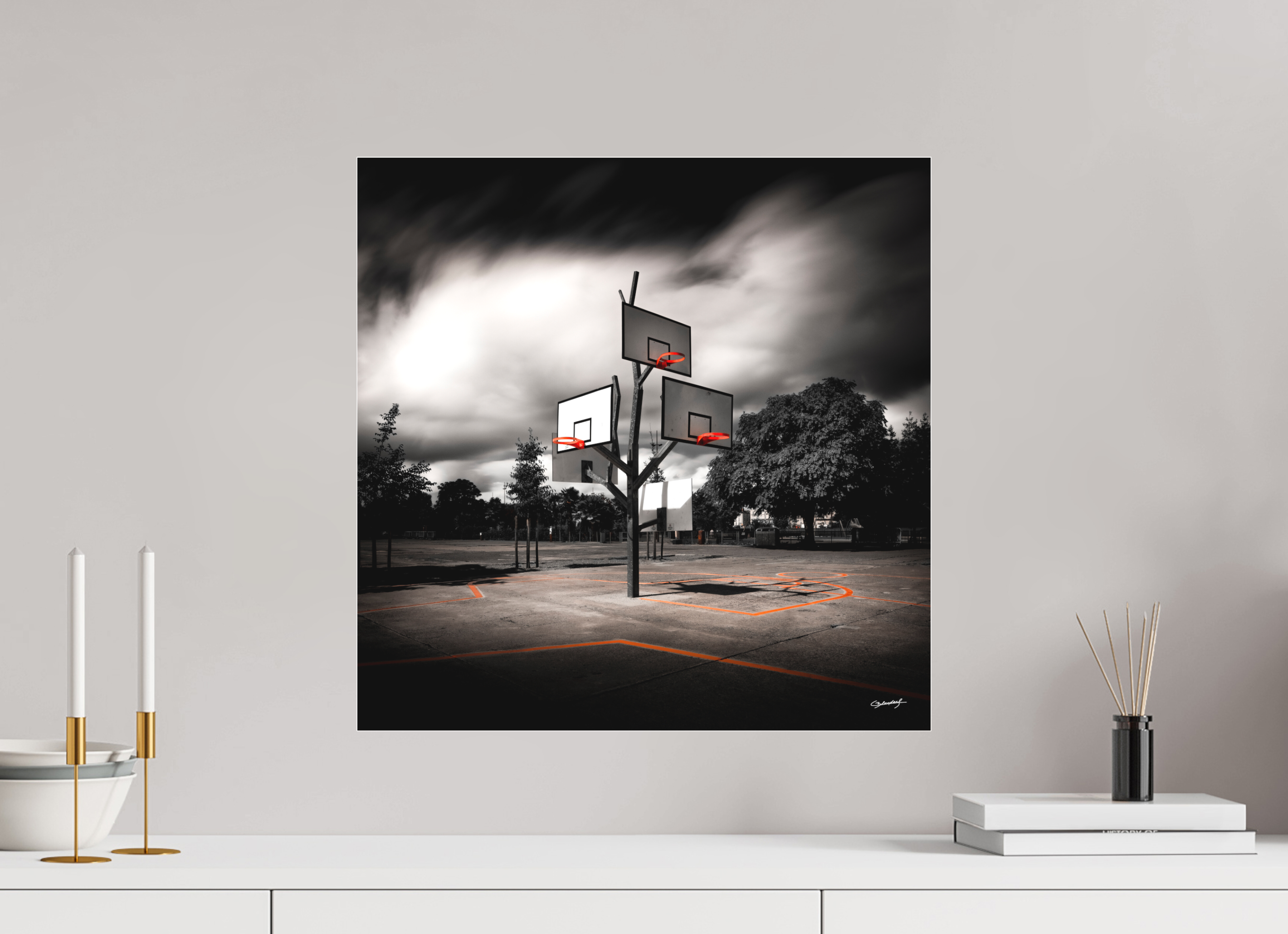 50 x 50 cm, TIRAGE PHOTO SOUS PLEXI MAT ARBRE À BASKET