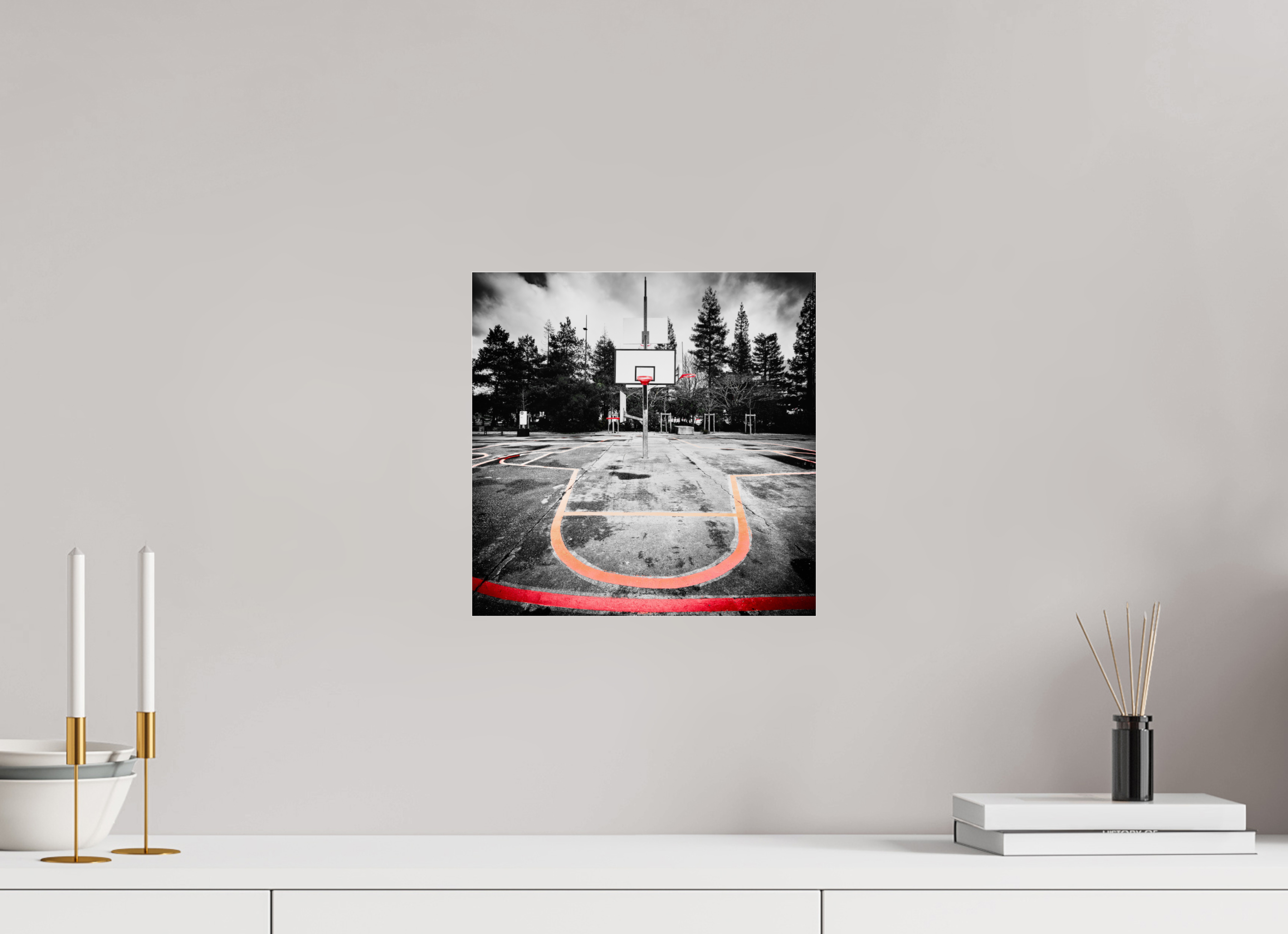 30 x 30 cm, TIRAGE PHOTO SOUS PLEXI BRILLANT Arbre à basket II
