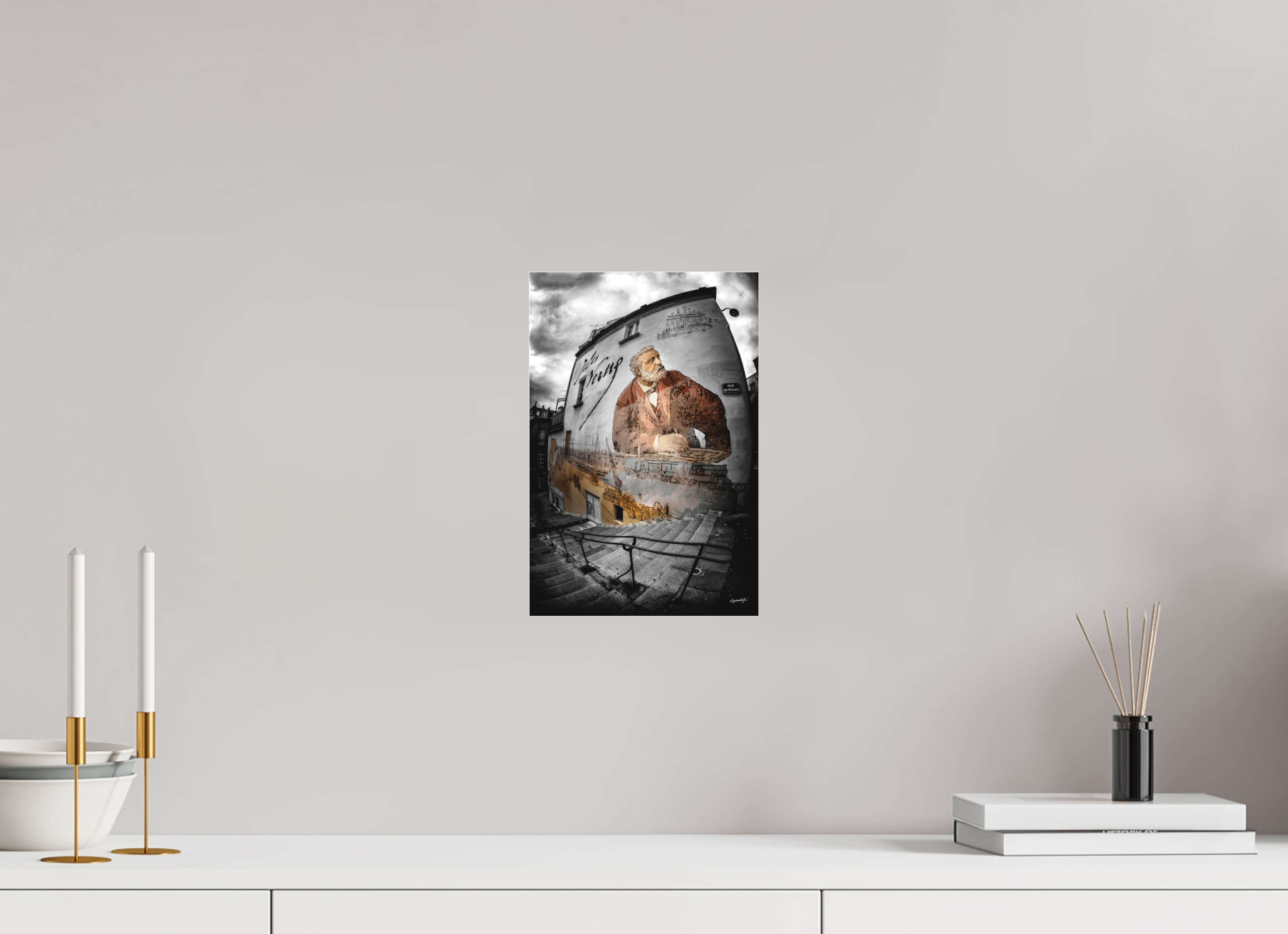 20 x 30 cm, TIRAGE PHOTO SOUS PLEXI MAT FRESQUE JULES VERNE - Nantes