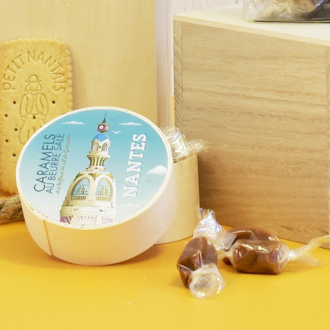 Boite ronde bois caramels au beurre salé