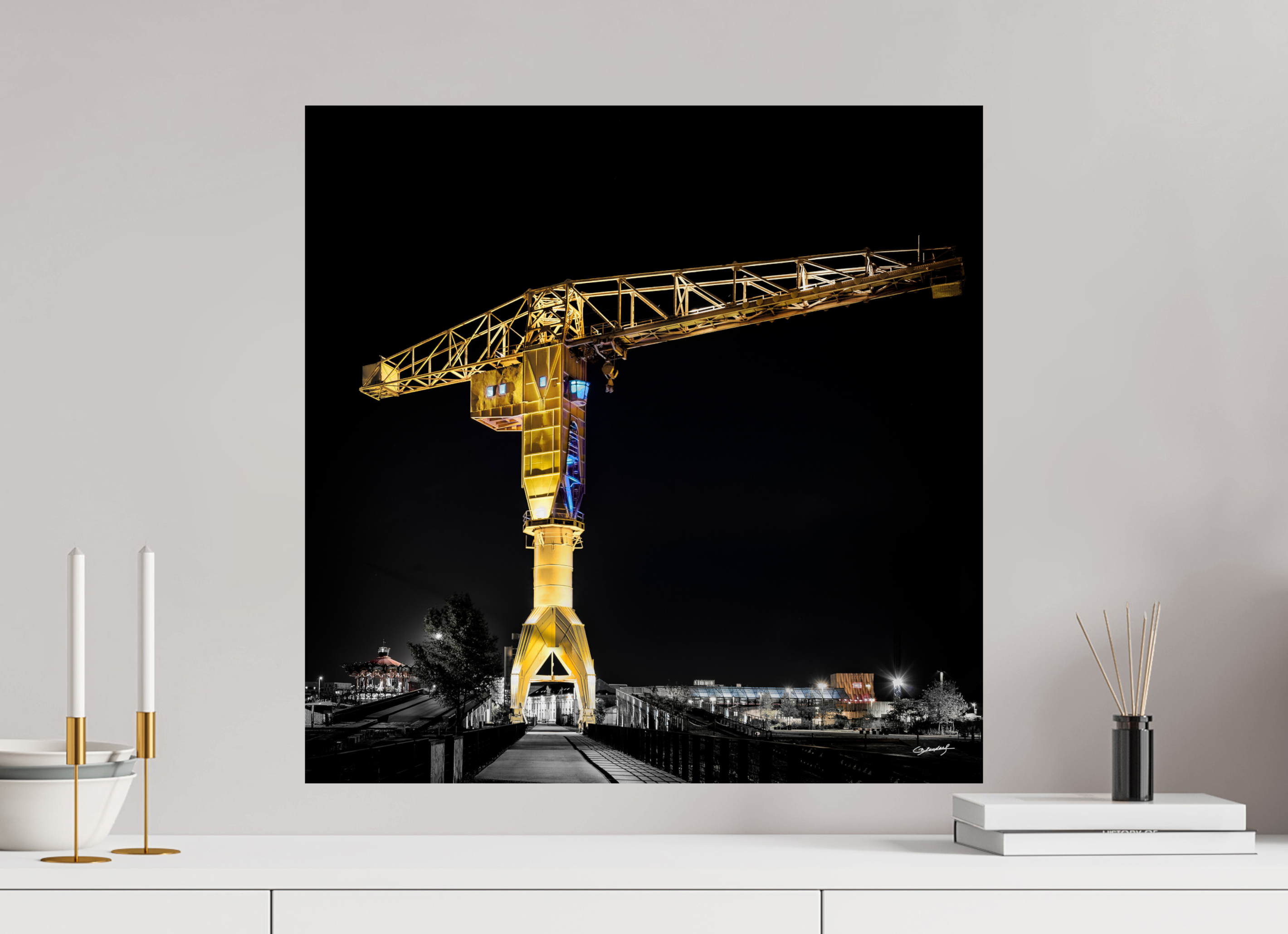 60 x 60 cm, TIRAGE PHOTO SUR FUJI CRYSTAL DP II LA GRUE JAUNE DE NUIT - Nantes