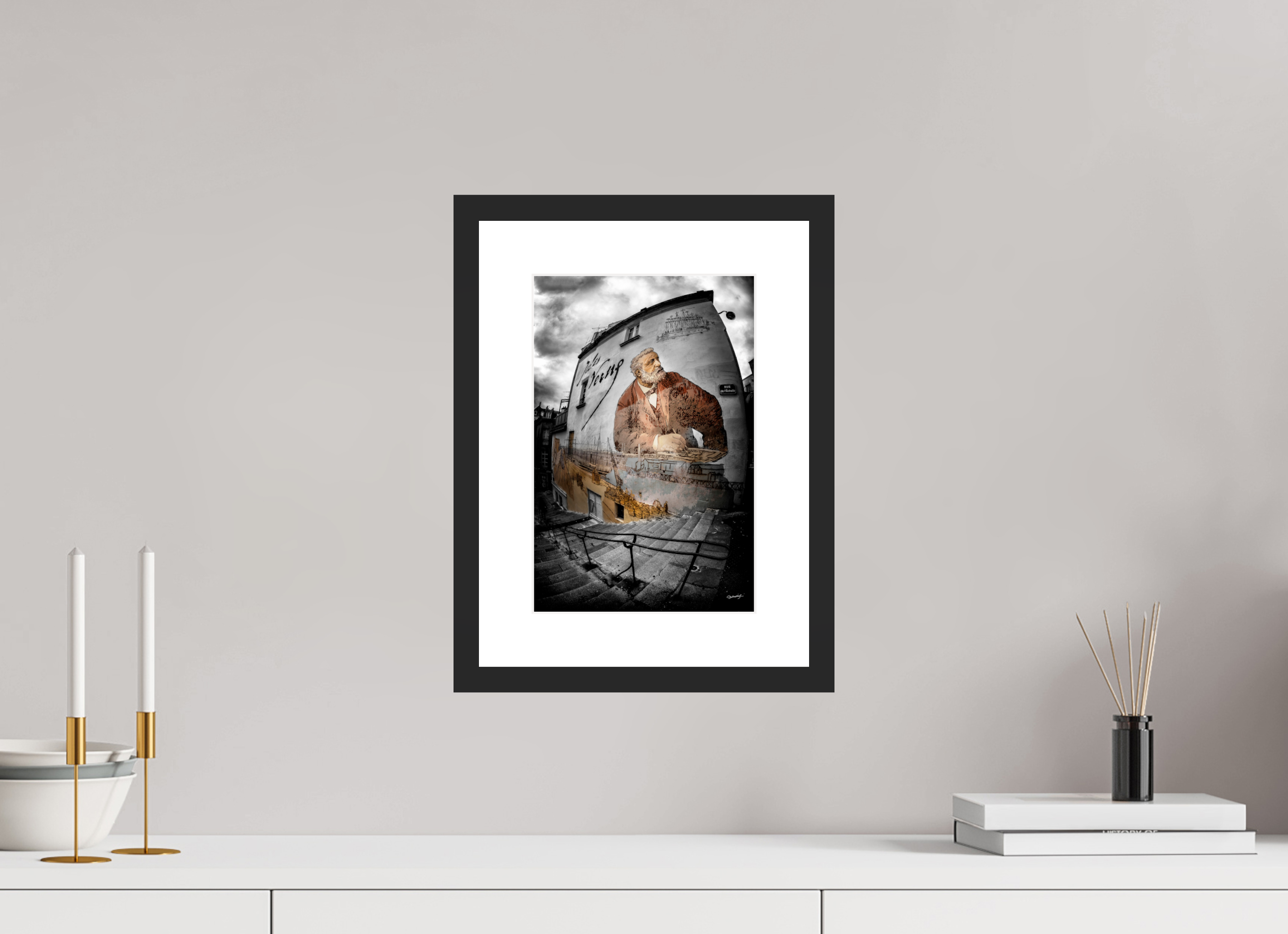 20 x 30 cm, CADRE GALERIE AVEC PASSE-PARTOUT FRESQUE JULES VERNE - Nantes