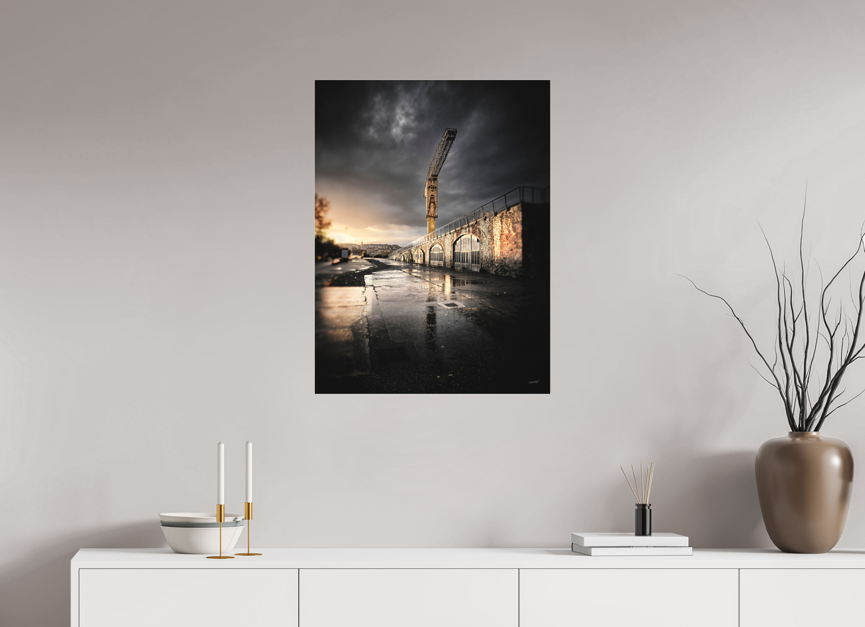 60 x 80 cm, TIRAGE PHOTO SOUS PLEXI MAT ORAGE ET GRUE - Nantes