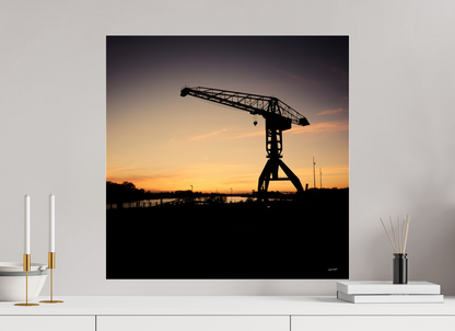 60 x 60 cm, TIRAGE PHOTO SOUS PLEXI BRILLANT Coucher de grue