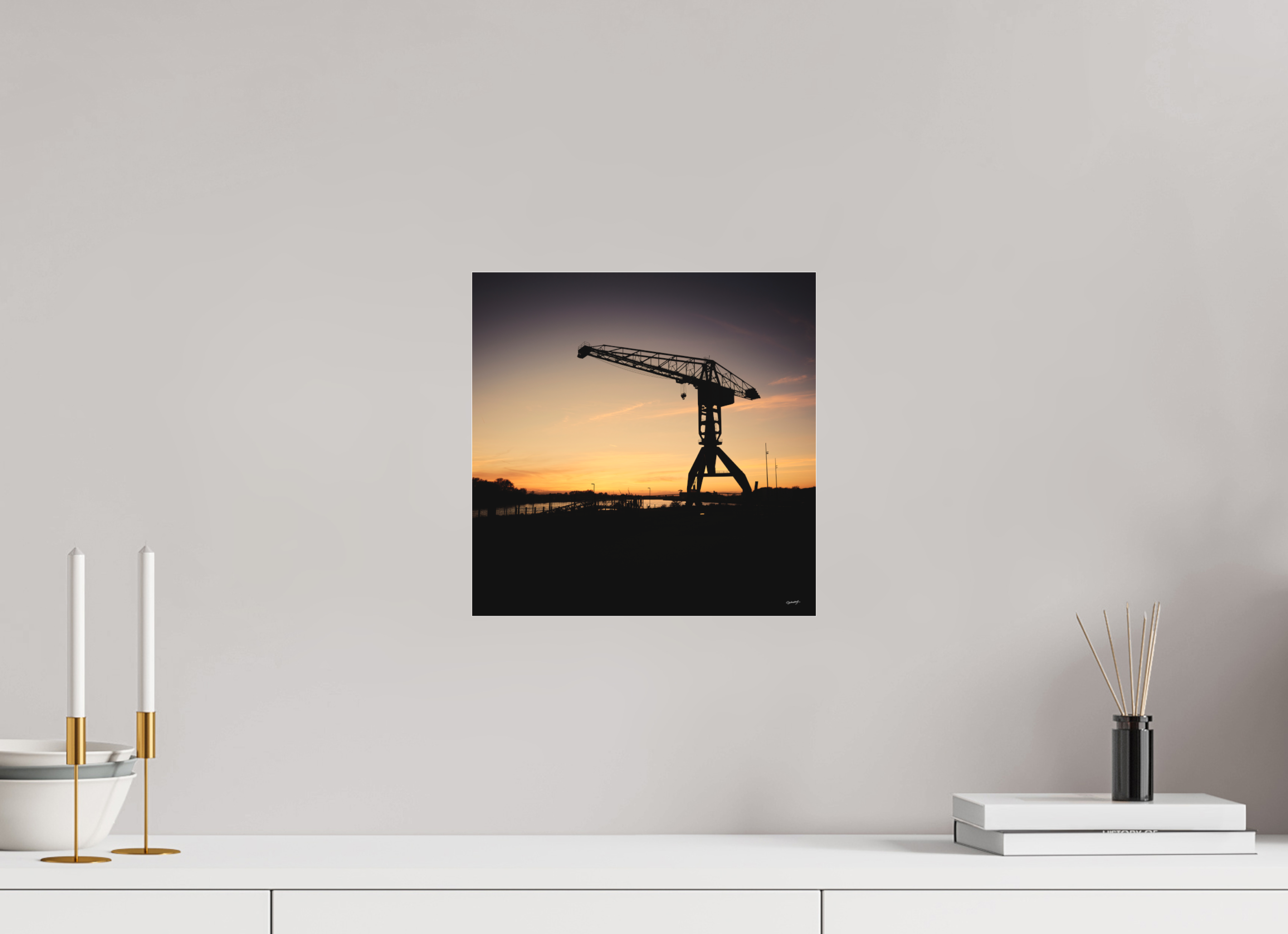 30 x 30 cm, TIRAGE PHOTO SOUS PLEXI MAT Coucher de grue