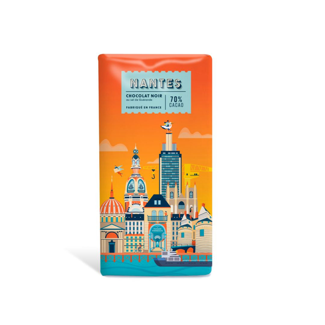 Tablette tour à Nantes chocolat noir au sel de Guérande 70% de cacao