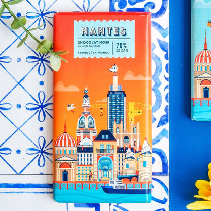 Tablette tour à Nantes chocolat noir au sel de Guérande 70% de cacao