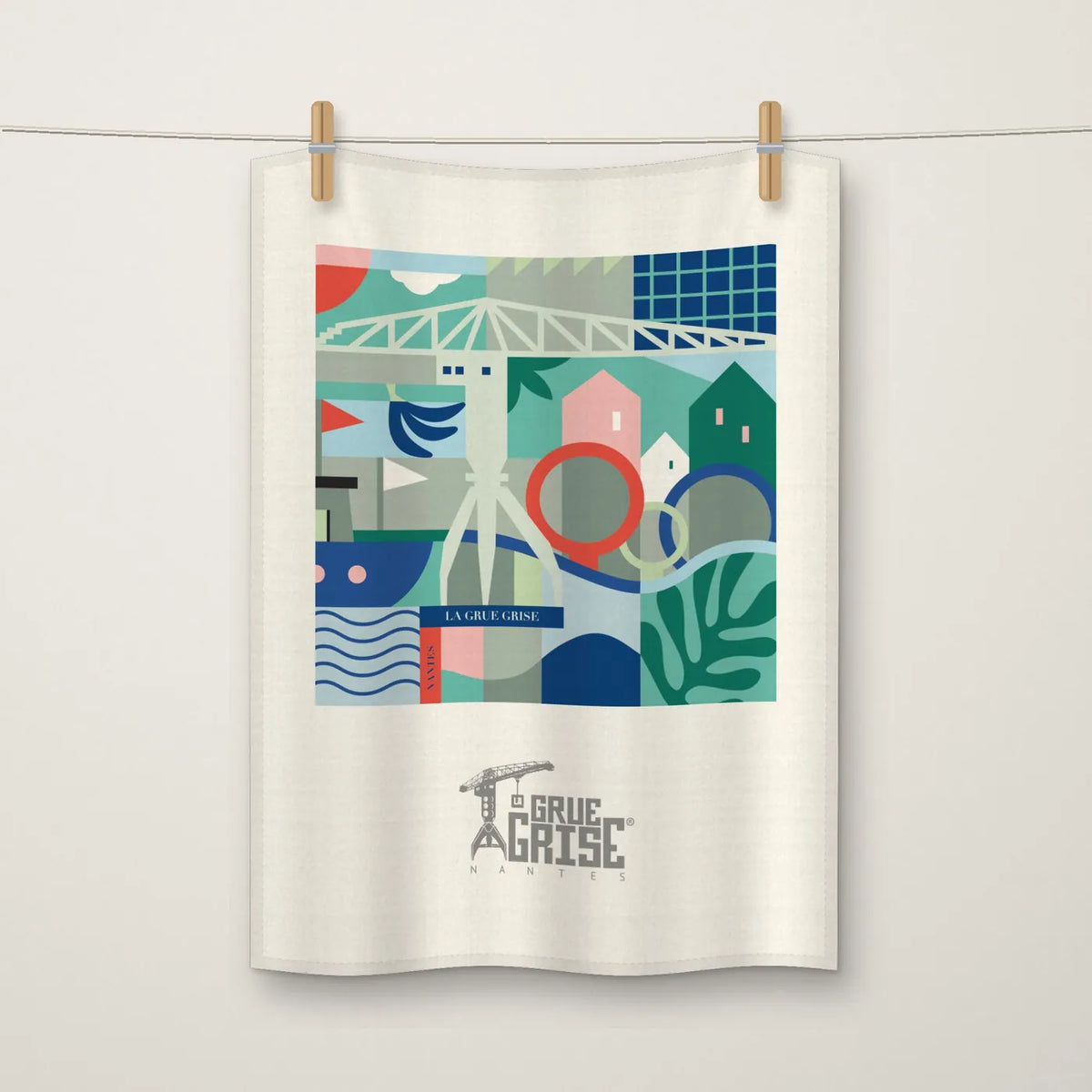 Torchon Pop La Grue Grise, Nantes – torchon coton 45 x 65 cm