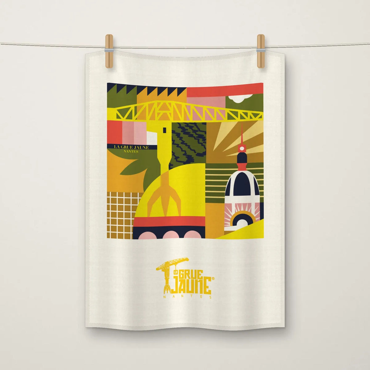 Torchon Pop La Grue Jaune, Nantes – torchon coton 45 x 65 cm