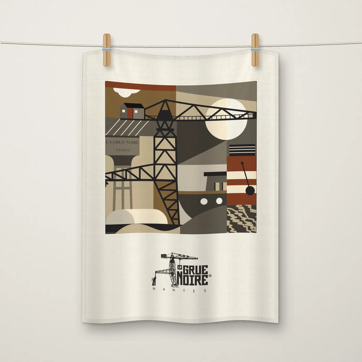 Torchon Pop La Grue Noire, Nantes – torchon coton 45 x 65 cm