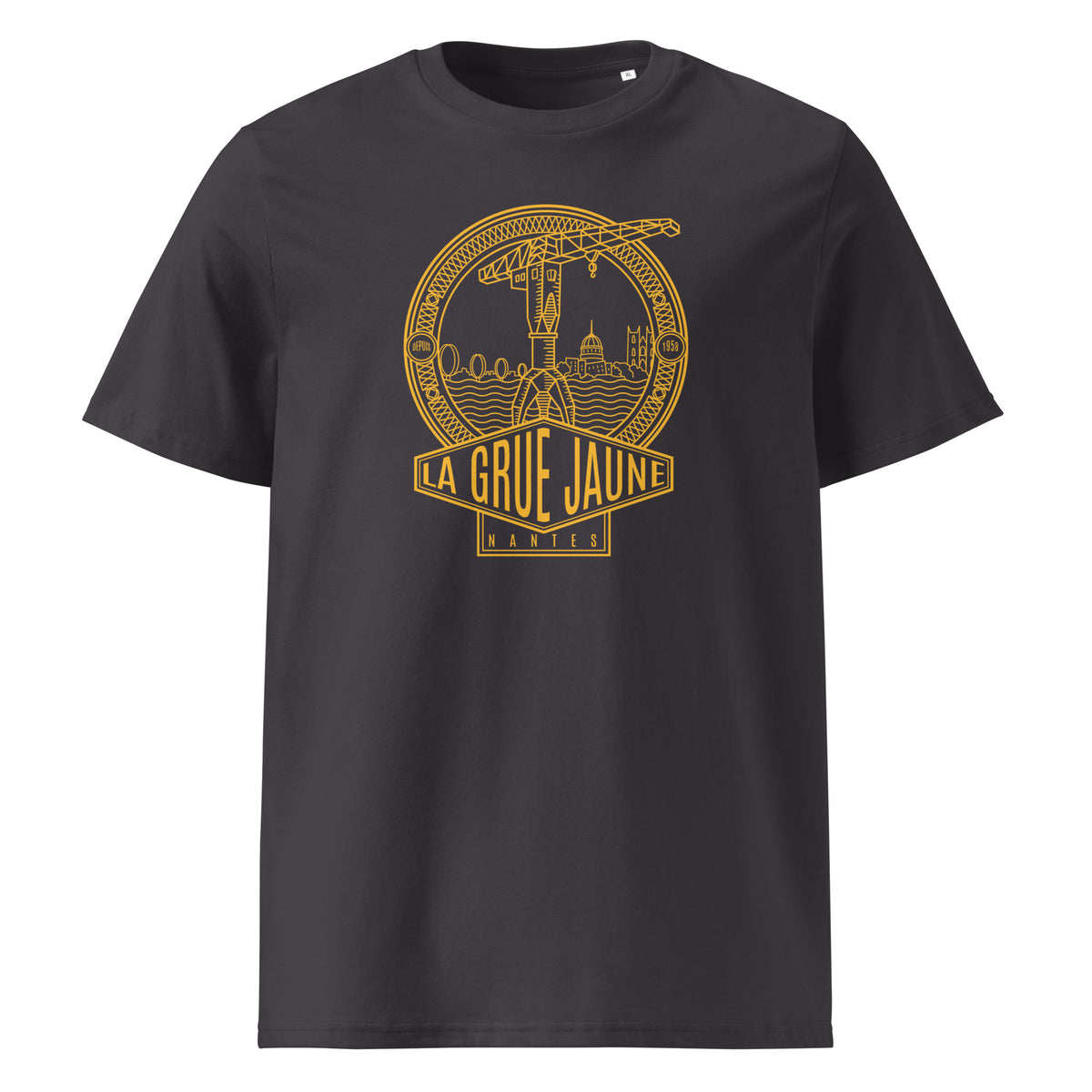 T-shirt Le Titan anthracite, grue jaune de Nantes