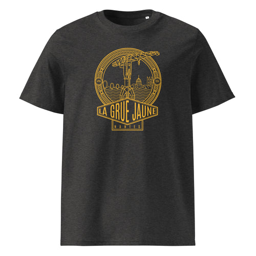 T-shirt Le Titan gris foncé chiné, grue jaune de Nantes