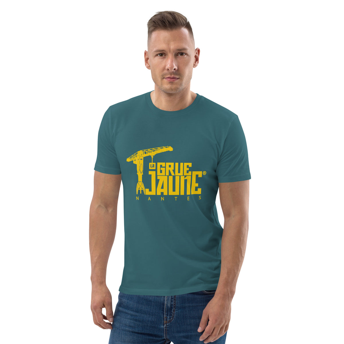 T-shirt L'Original bleu pétrole en coton bio, La Grue Jaune